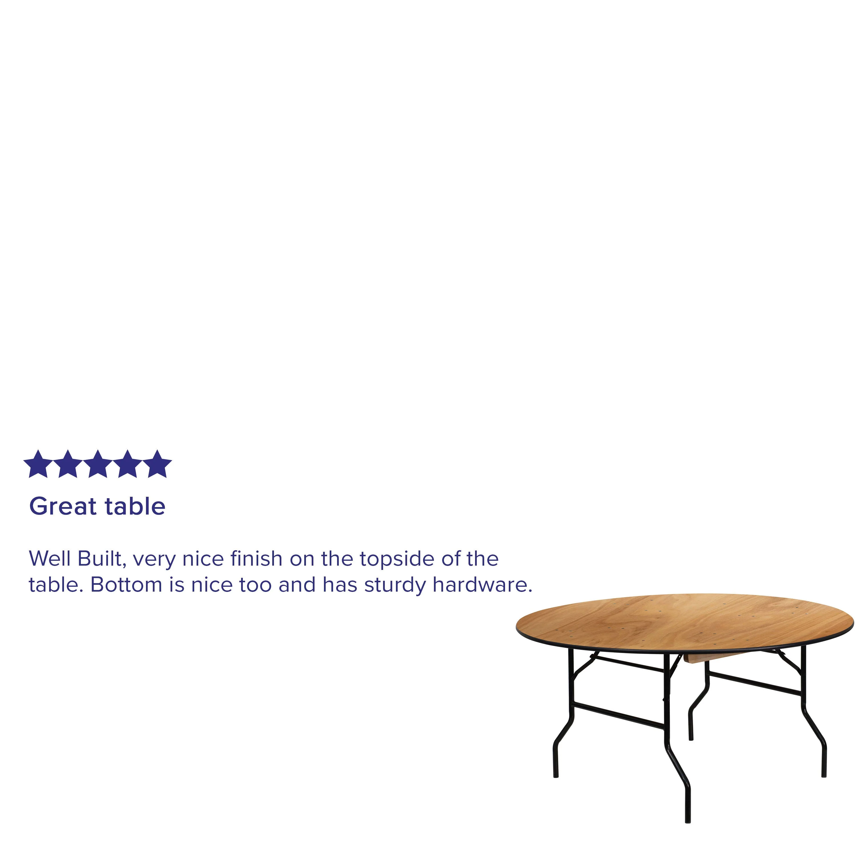 5-Foot Round Wood Folding Banquet Table with Clear Coated Finished Top - Image 4