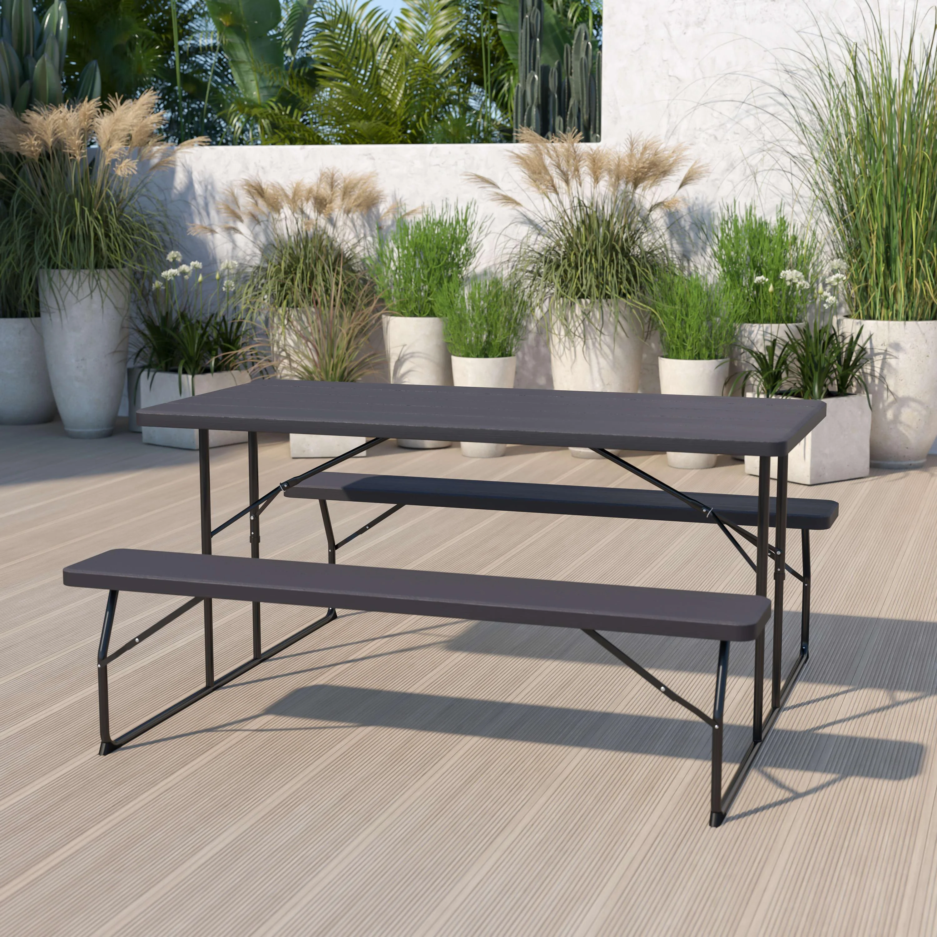Insta-Fold Wood Grain Folding Picnic Table and Benches - 4.5 Foot Folding Table - Image 13