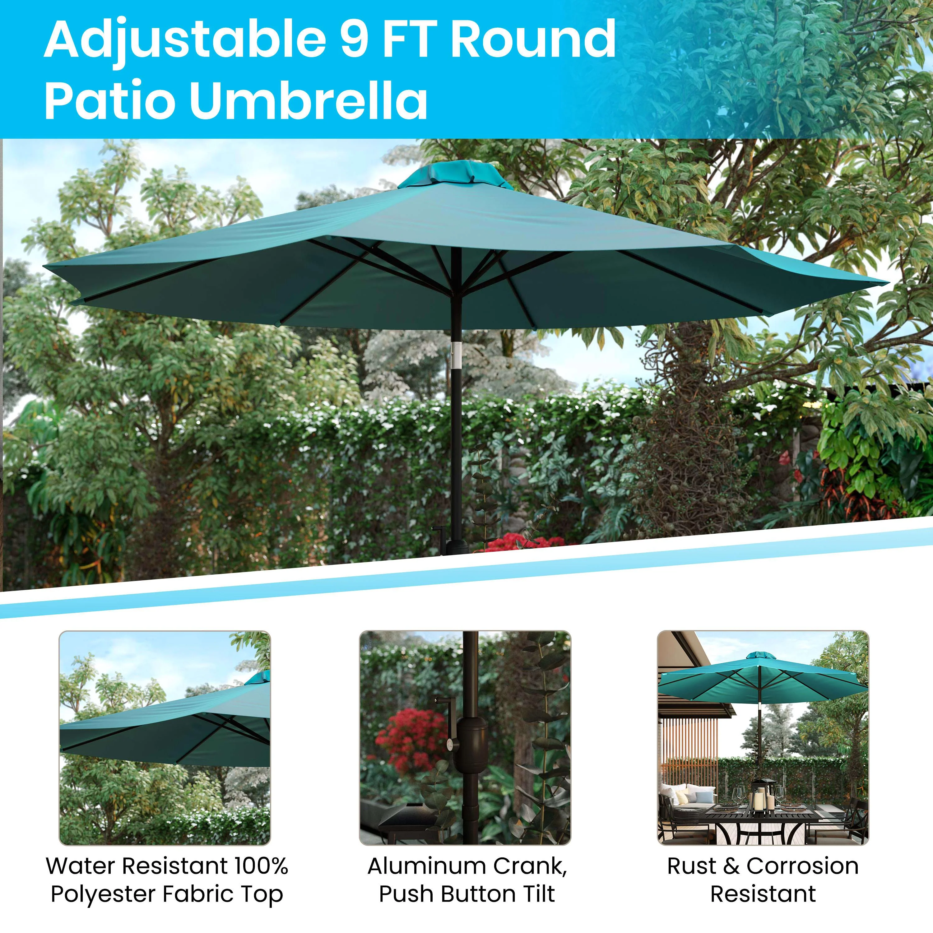 Kona9 FT Round Umbrella with Crank and Tilt Function and Standing Umbrella Base - Image 29