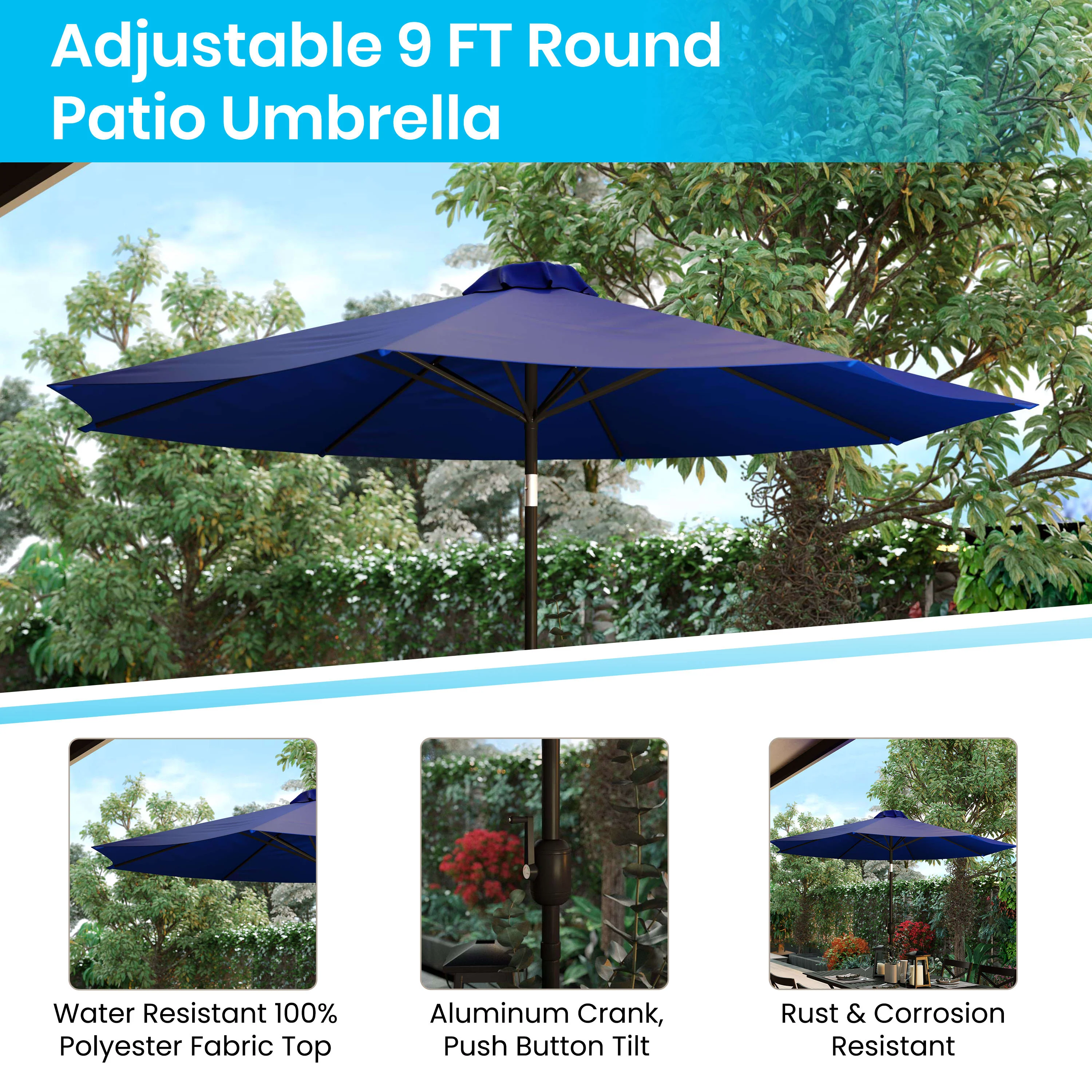 Kona9 FT Round Umbrella with Crank and Tilt Function and Standing Umbrella Base - Image 55