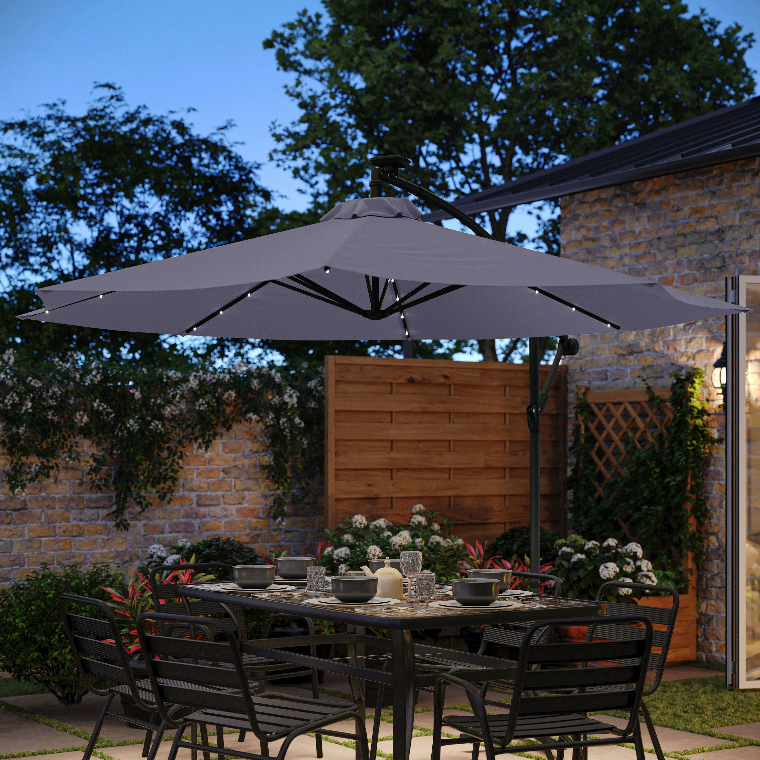 Sedona Commercial Grade 10ft Round Solar LED Cantilever Umbrella with Easy Lift and Tilt Function, Built in Cross Base - Image 18