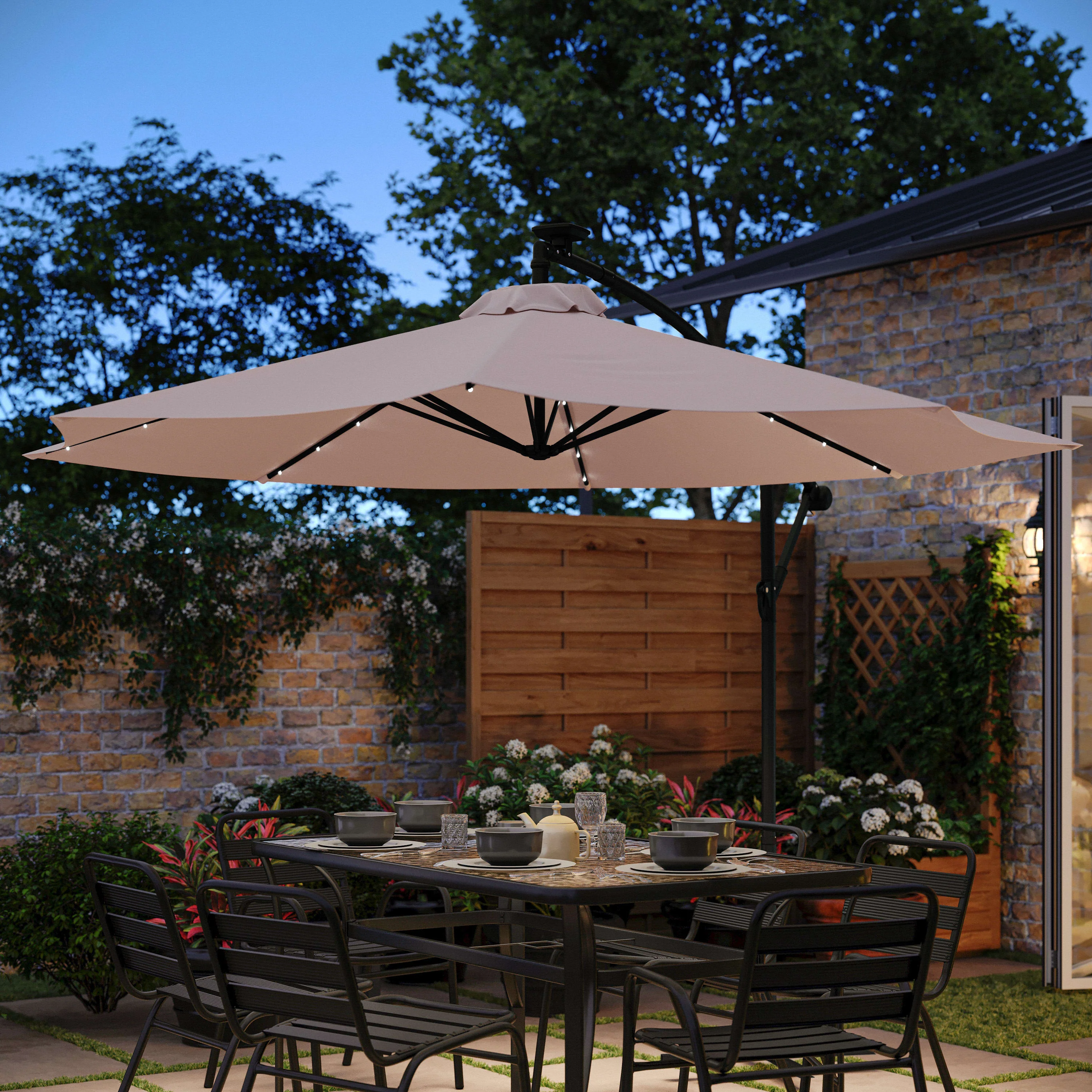 Sedona Commercial Grade 10ft Round Solar LED Cantilever Umbrella with Easy Lift and Tilt Function, Built in Cross Base - Image 6