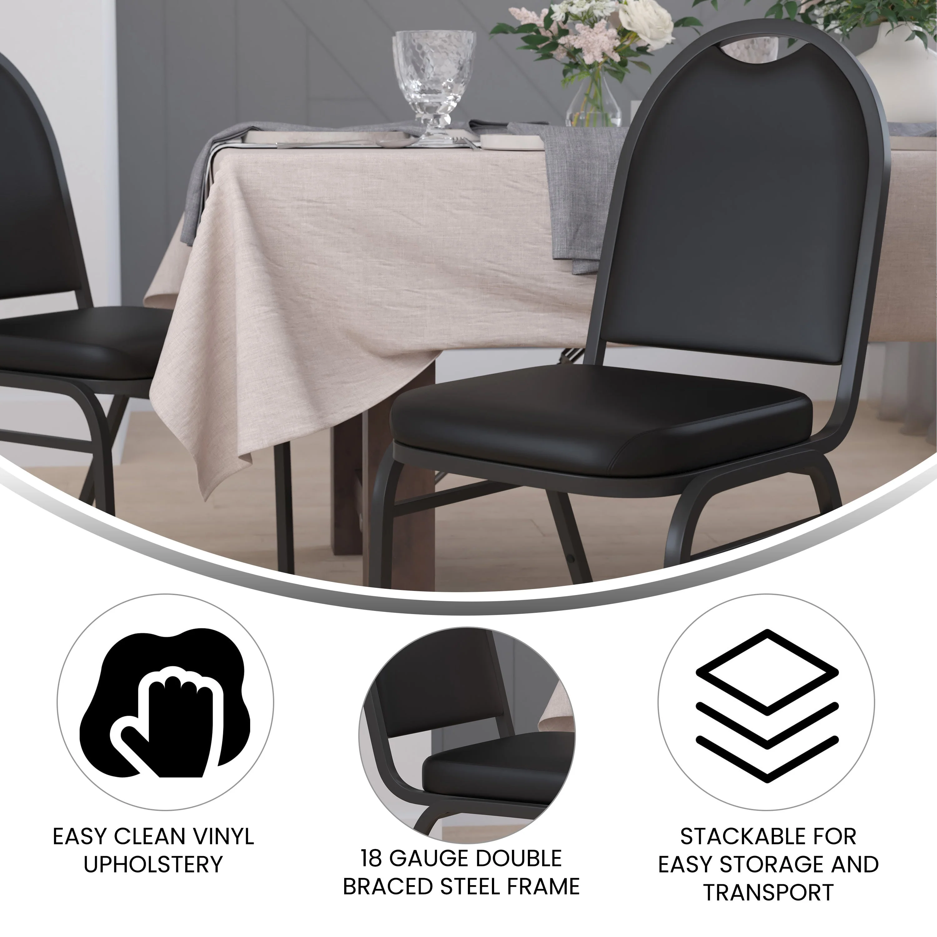 HERCULES Series Commercial Grade 500 LB. Capacity Dome Back Stacking Banquet Chair with Metal Frame - Image 4