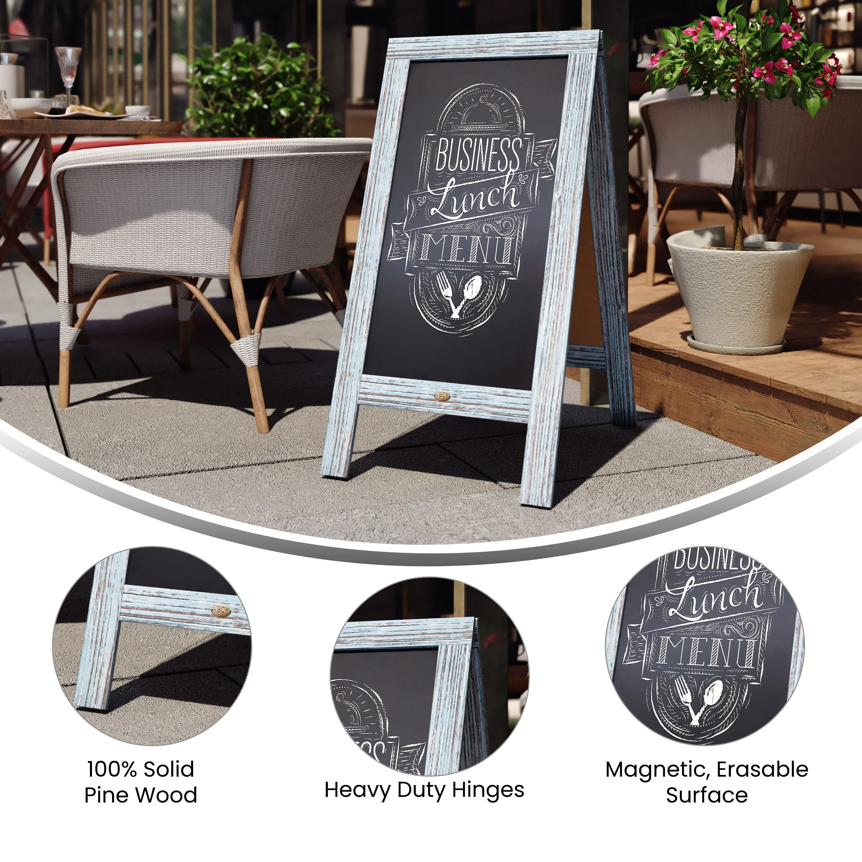 Canterbury Vintage Wooden A-Frame Magnetic Indoor/Outdoor Chalkboard Sign, Freestanding Double Sided Extra Large Message Board - Image 108