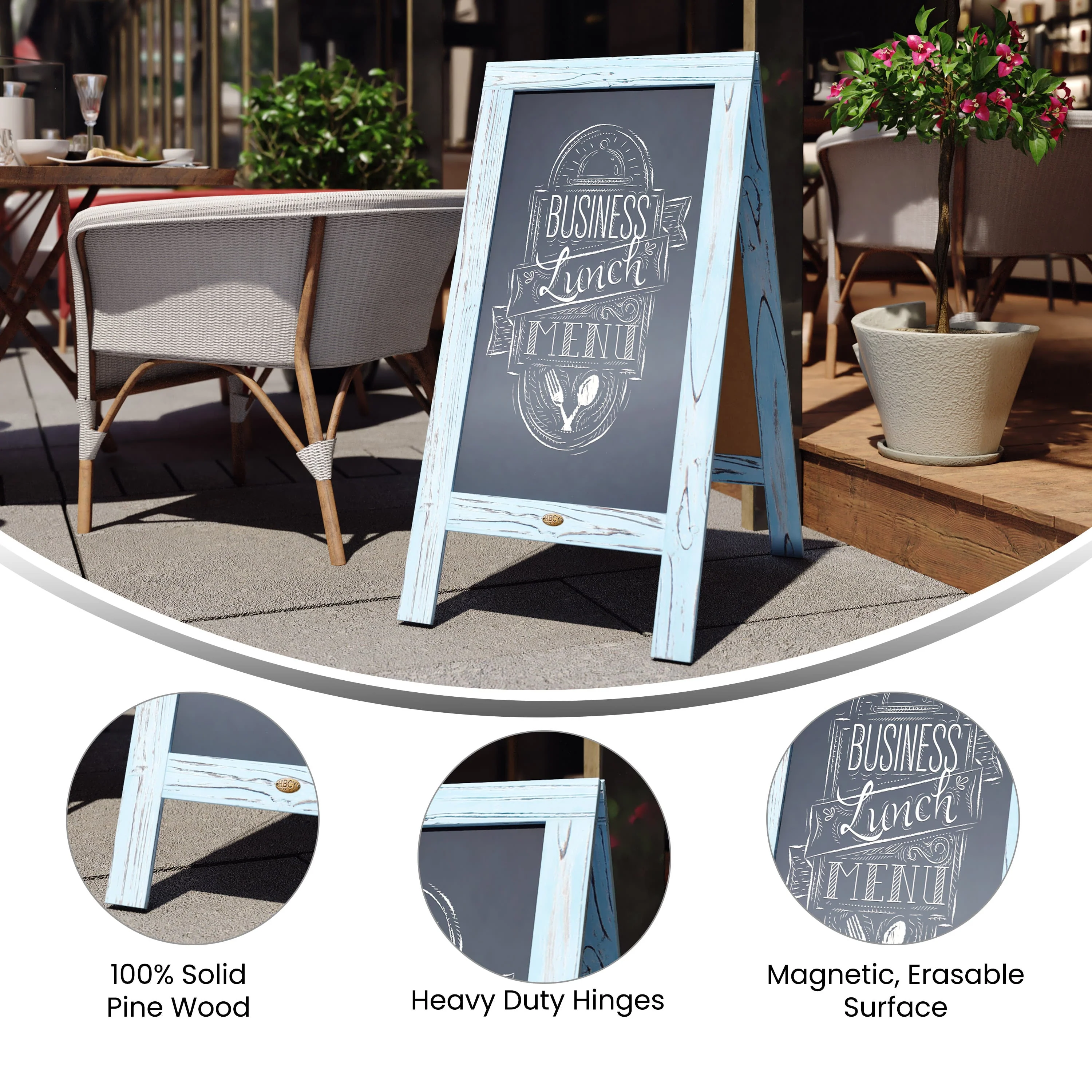 Canterbury Vintage Wooden A-Frame Magnetic Indoor/Outdoor Chalkboard Sign, Freestanding Double Sided Extra Large Message Board - Image 4