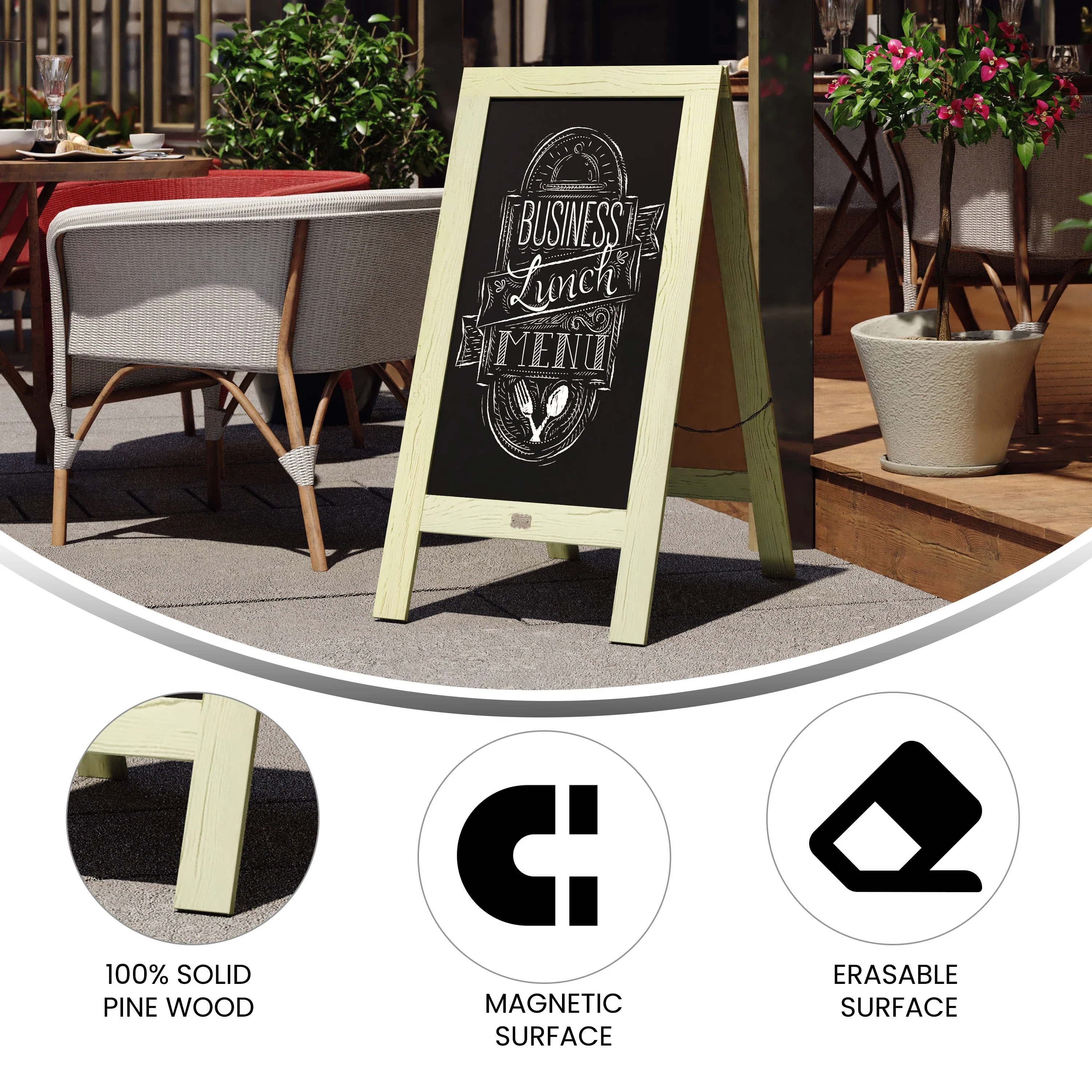 Canterbury Vintage Wooden A-Frame Magnetic Indoor/Outdoor Chalkboard Sign, Freestanding Double Sided Extra Large Message Board - Image 96