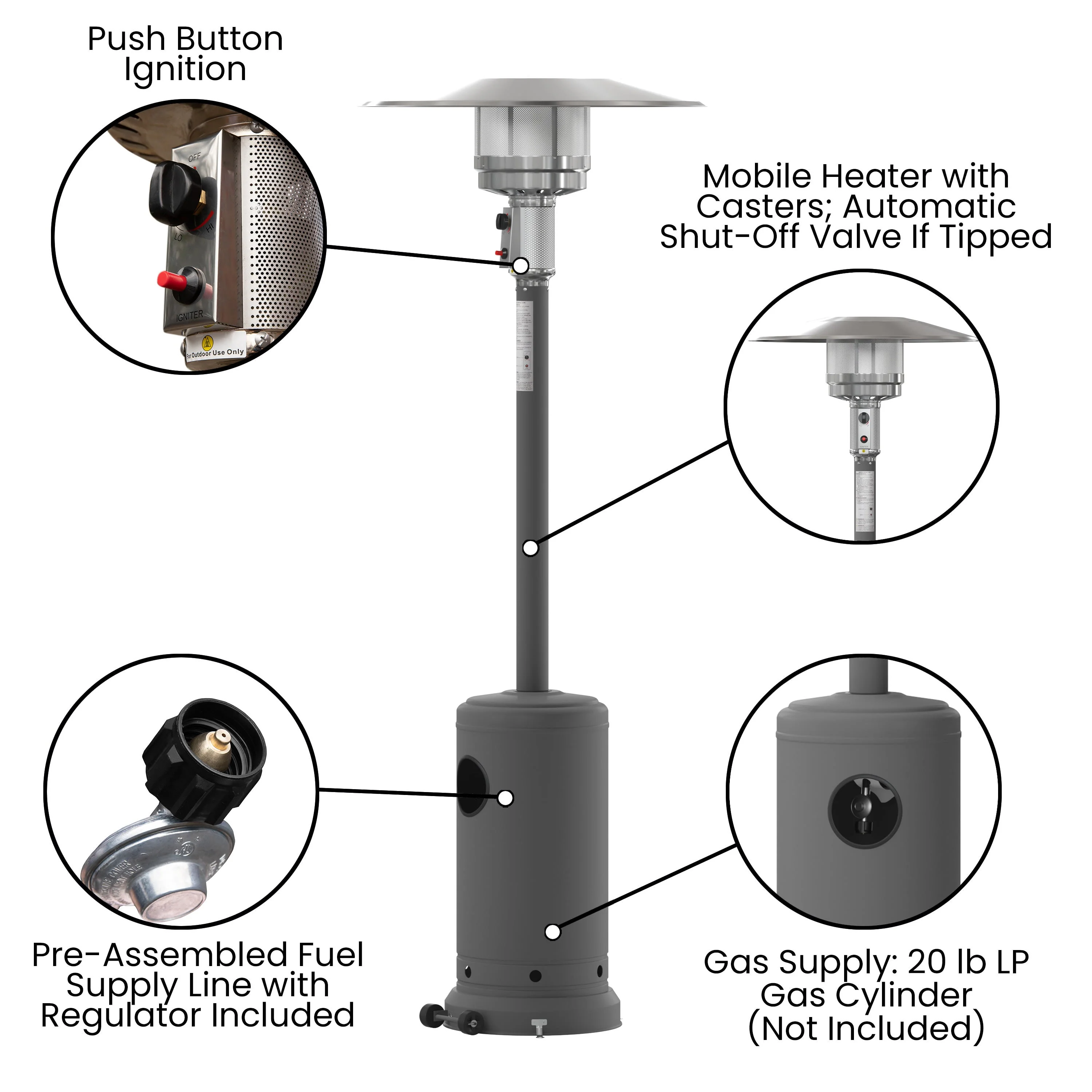 Sol Patio Outdoor Heating-Stainless Steel 40,000 BTU Propane Heater with Wheels for Commercial & Residential Use-7.5 Feet Tall - Image 18