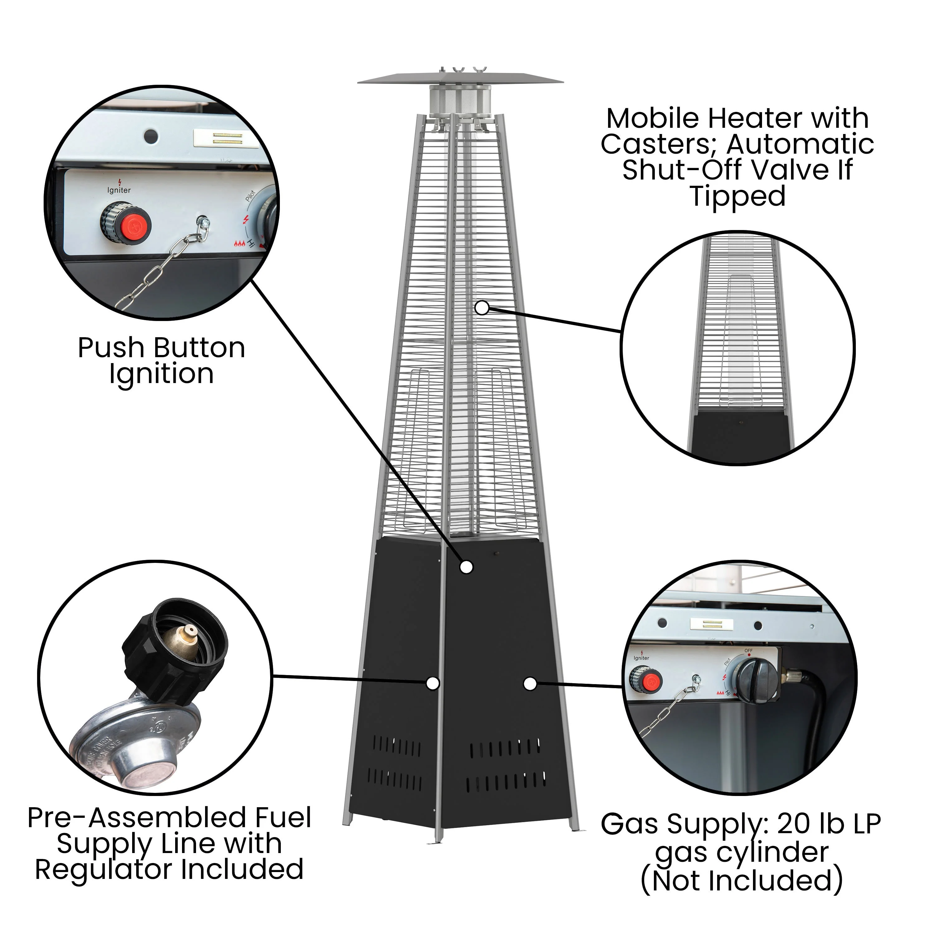 Sol Patio Outdoor Heating-Stainless Steel Pyramid 42,000 BTU Propane Heater with Wheels for Commercial & Residential Use - Image 17