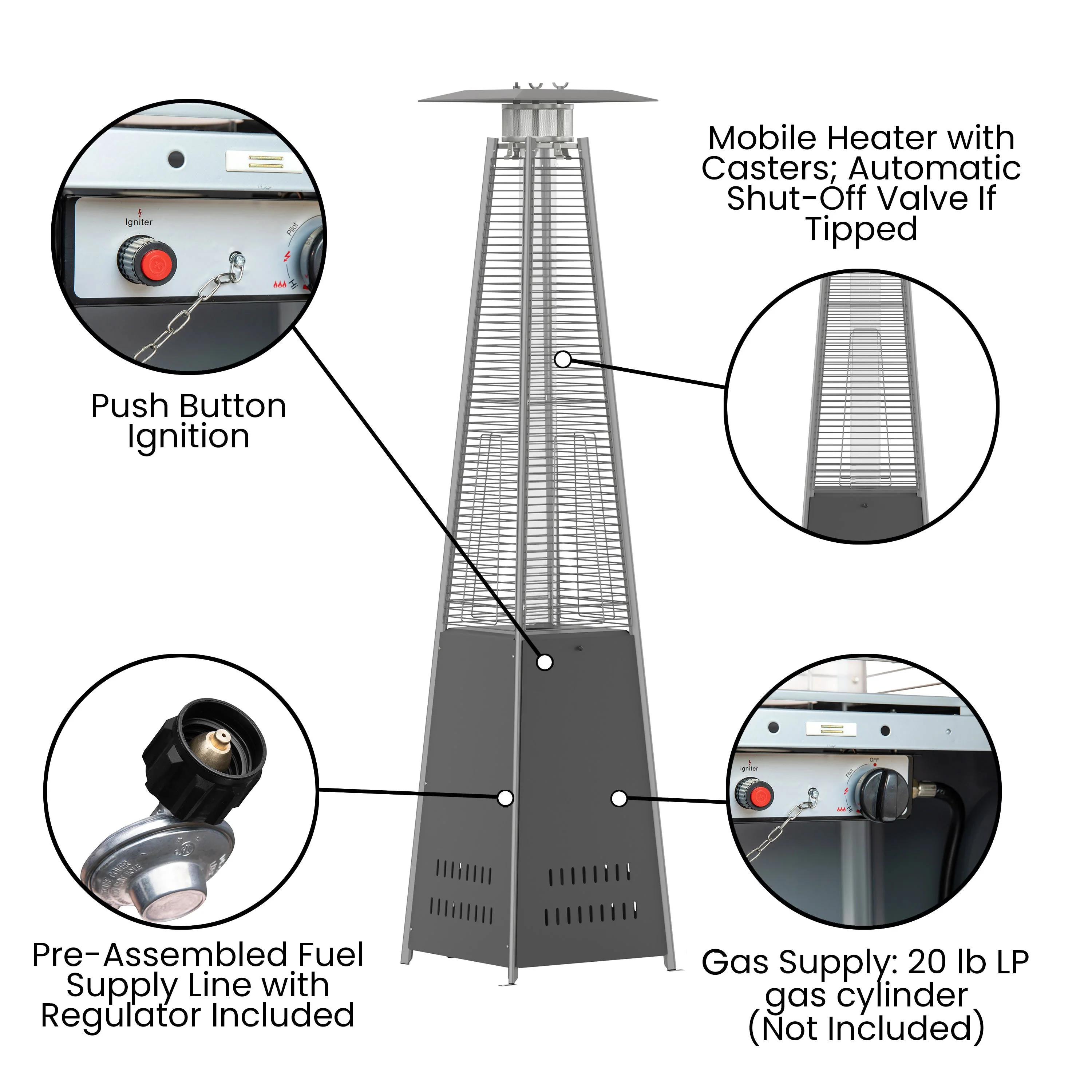 Sol Patio Outdoor Heating-Stainless Steel Pyramid 42,000 BTU Propane Heater with Wheels for Commercial & Residential Use - Image 28