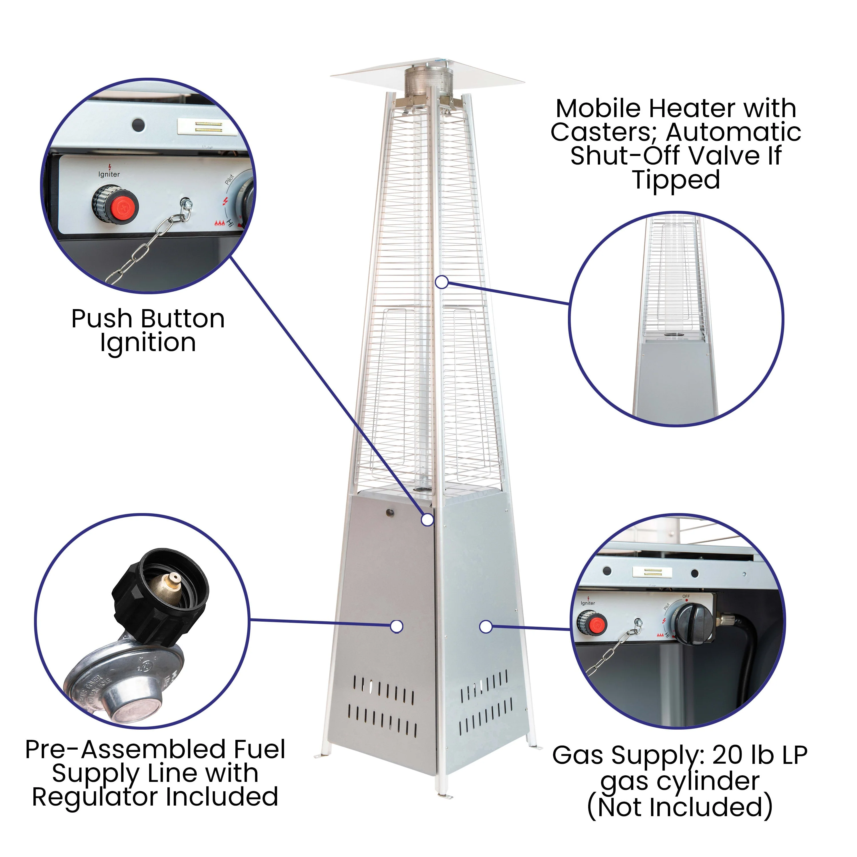 Sol Patio Outdoor Heating-Stainless Steel Pyramid 42,000 BTU Propane Heater with Wheels for Commercial & Residential Use - Image 39