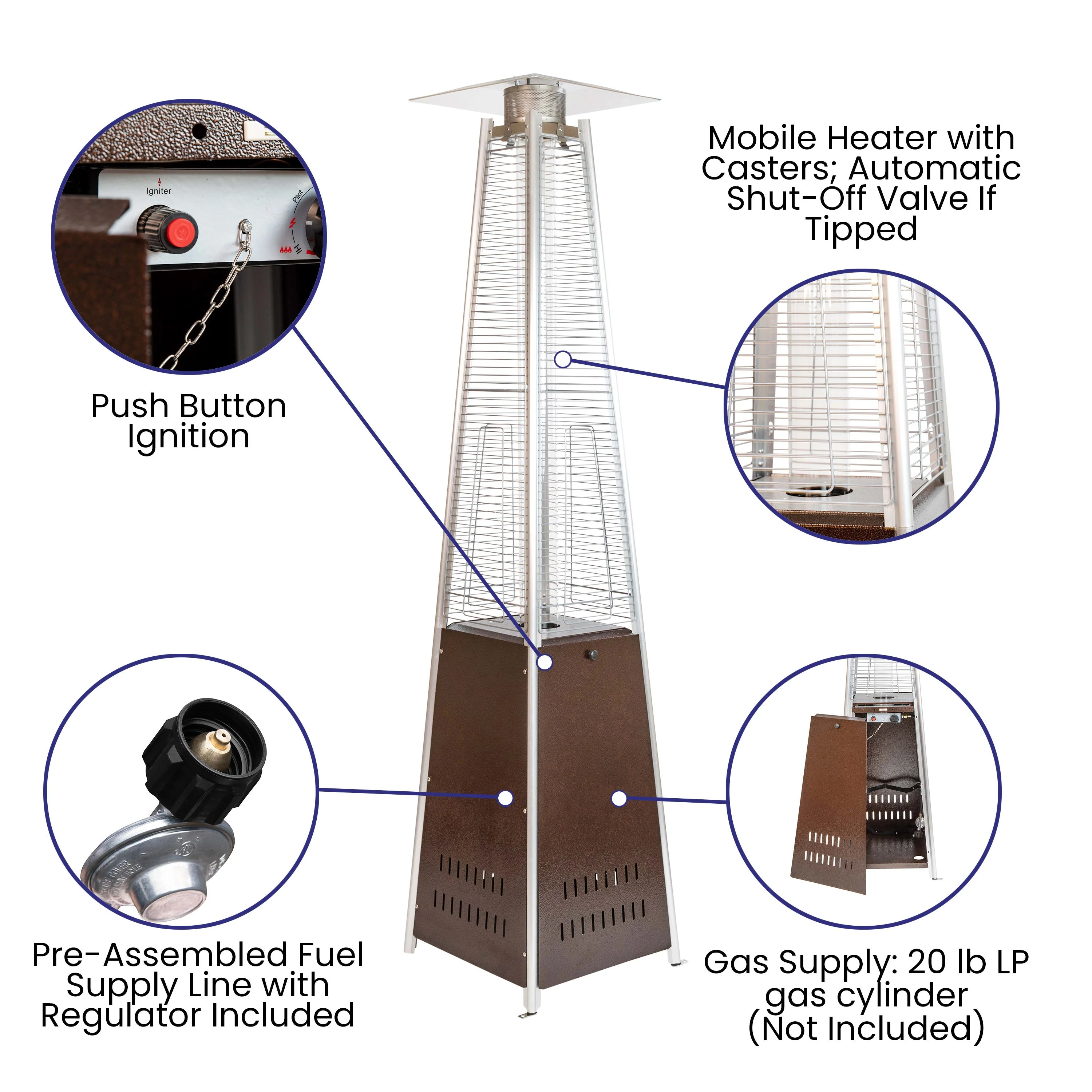 Sol Patio Outdoor Heating-Stainless Steel Pyramid 42,000 BTU Propane Heater with Wheels for Commercial & Residential Use - Image 4