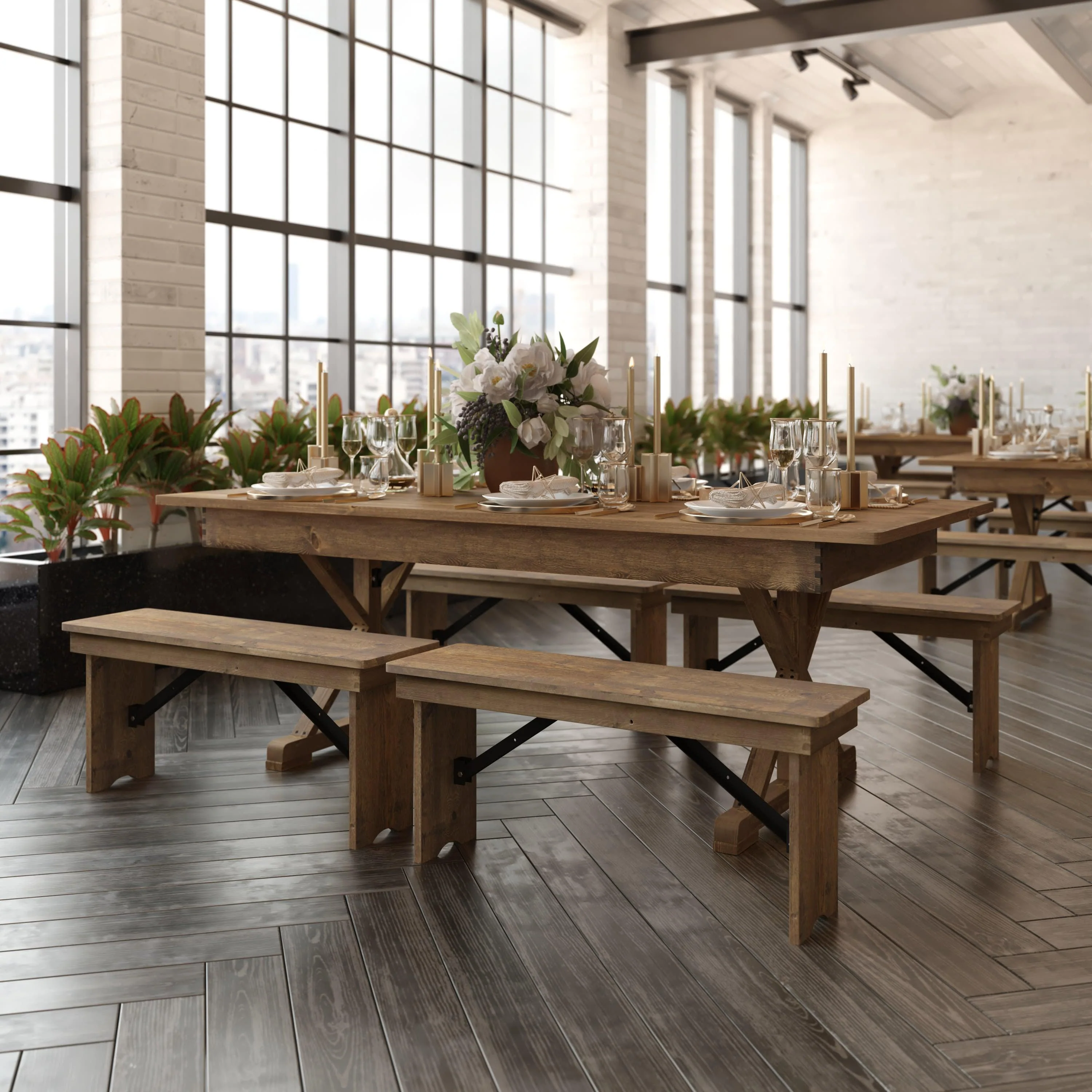 HERCULES 7' x 40" Rectangular Solid Pine Folding Farm Table with X Legs - Image 20