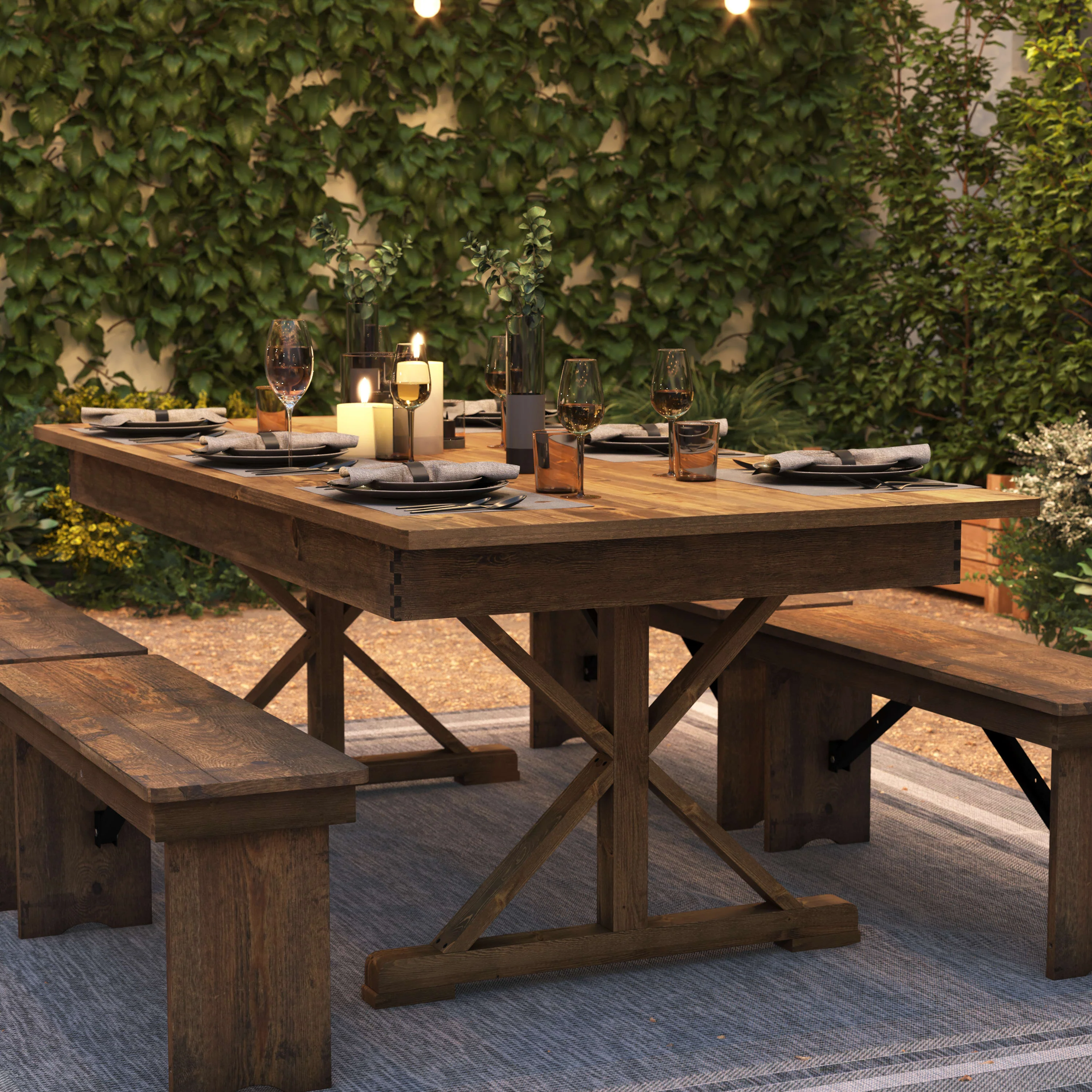 HERCULES 7' x 40" Rectangular Solid Pine Folding Farm Table with X Legs - Image 21