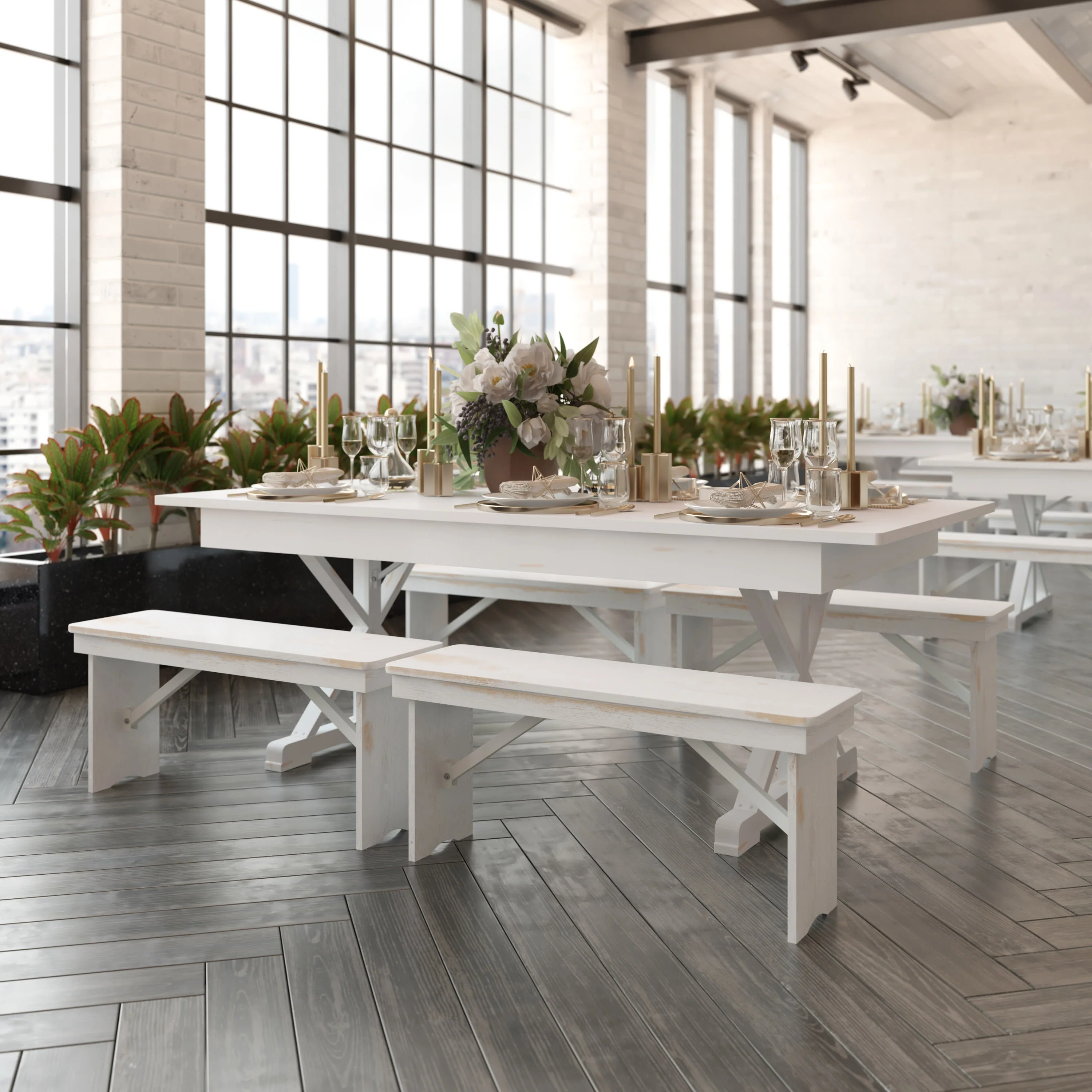 HERCULES 7' x 40" Rectangular Solid Pine Folding Farm Table with X Legs - Image 6