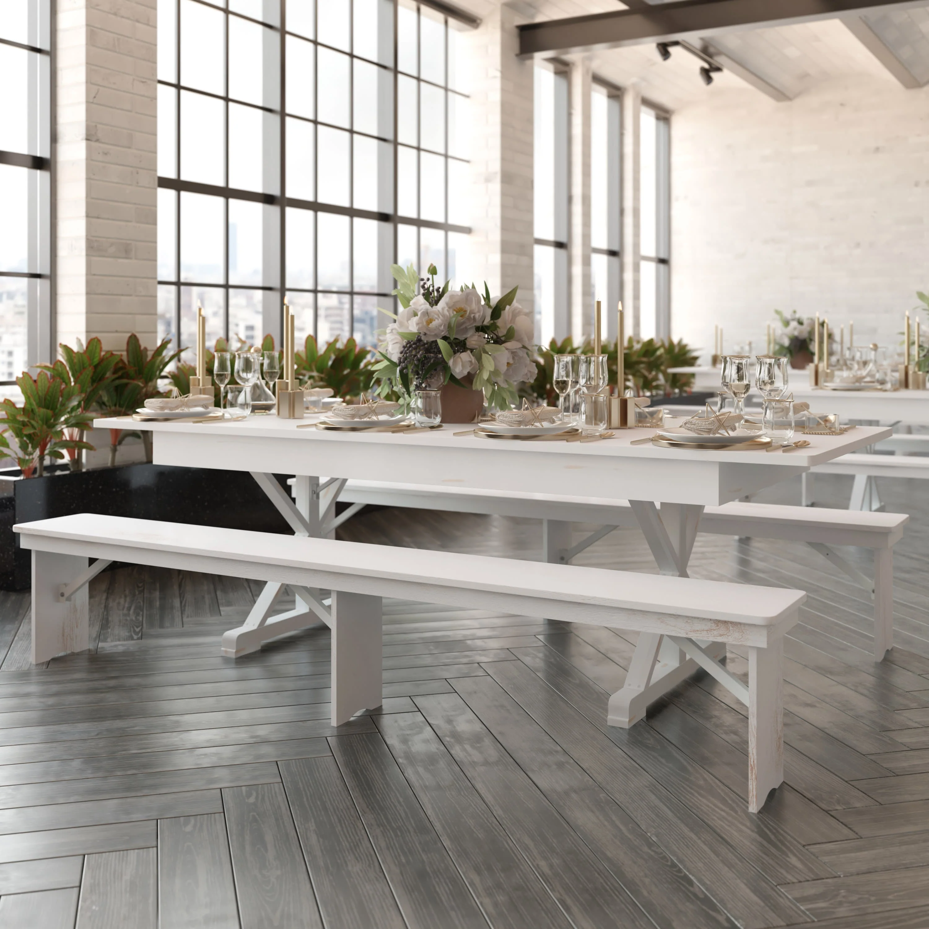 HERCULES 8' x 40" Rectangular Solid Pine Folding Farm Table with X Legs - Image 20