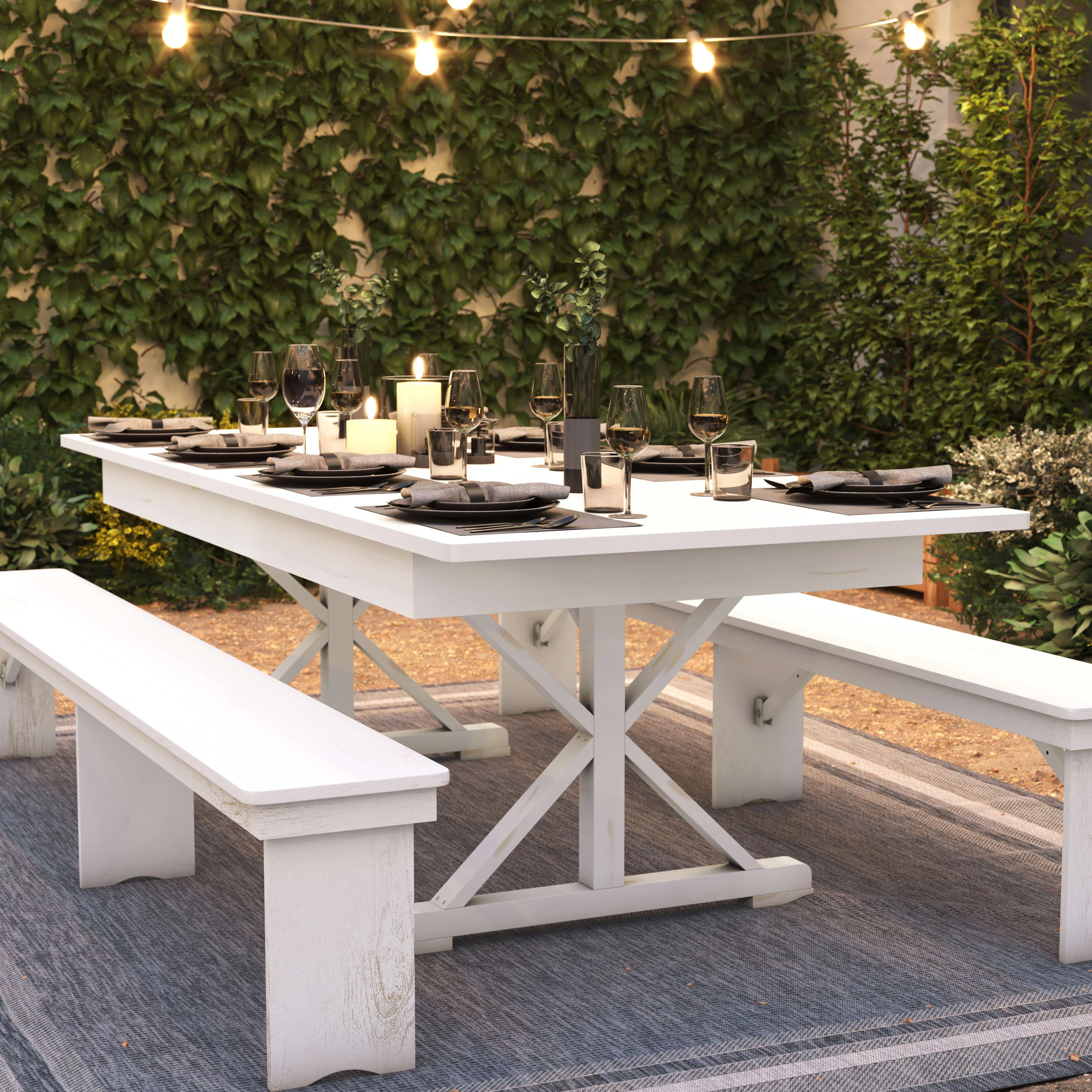 HERCULES 8' x 40" Rectangular Solid Pine Folding Farm Table with X Legs - Image 21