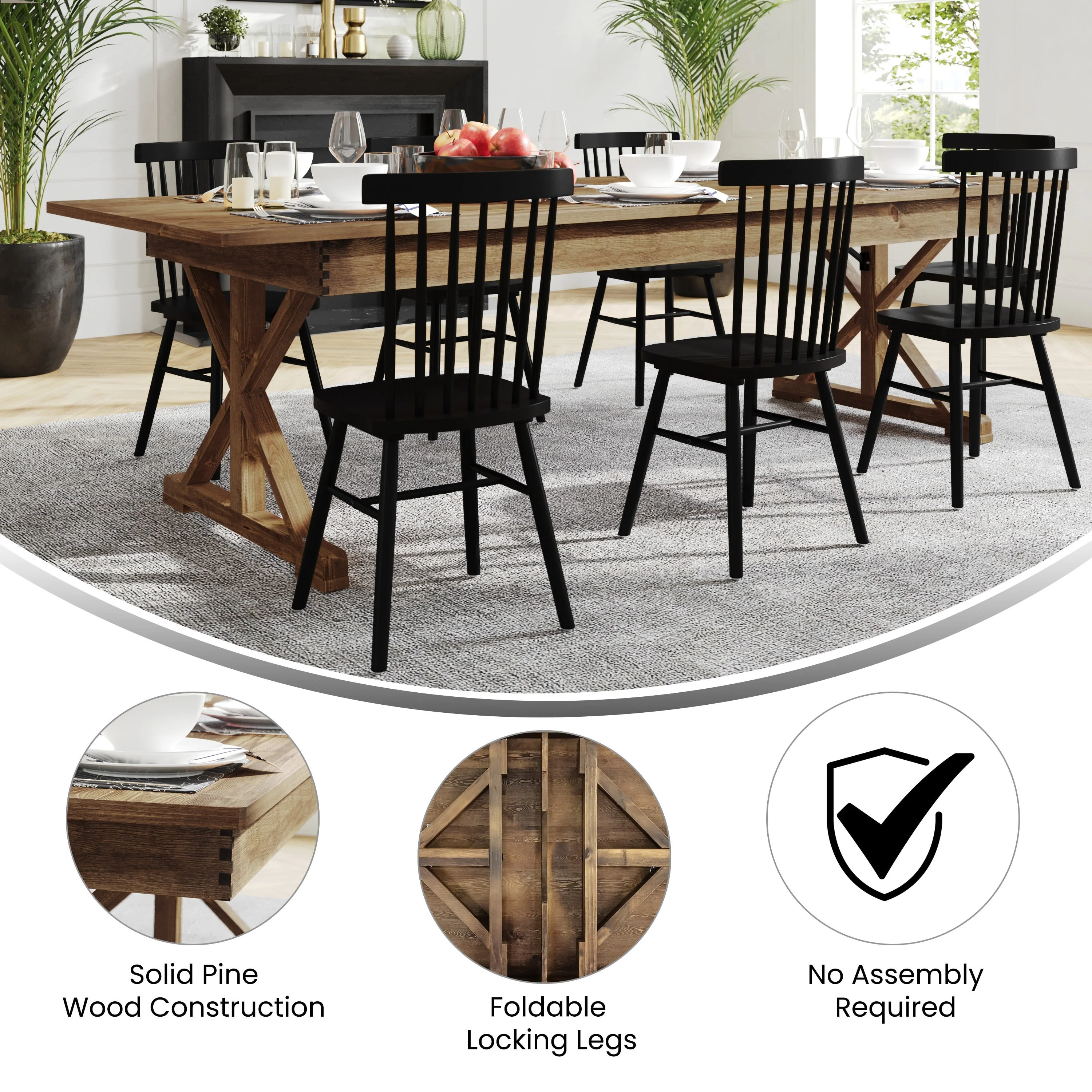 HERCULES 9' x 40" Rectangular Solid Pine Folding Farm Table with X Legs - Image 18