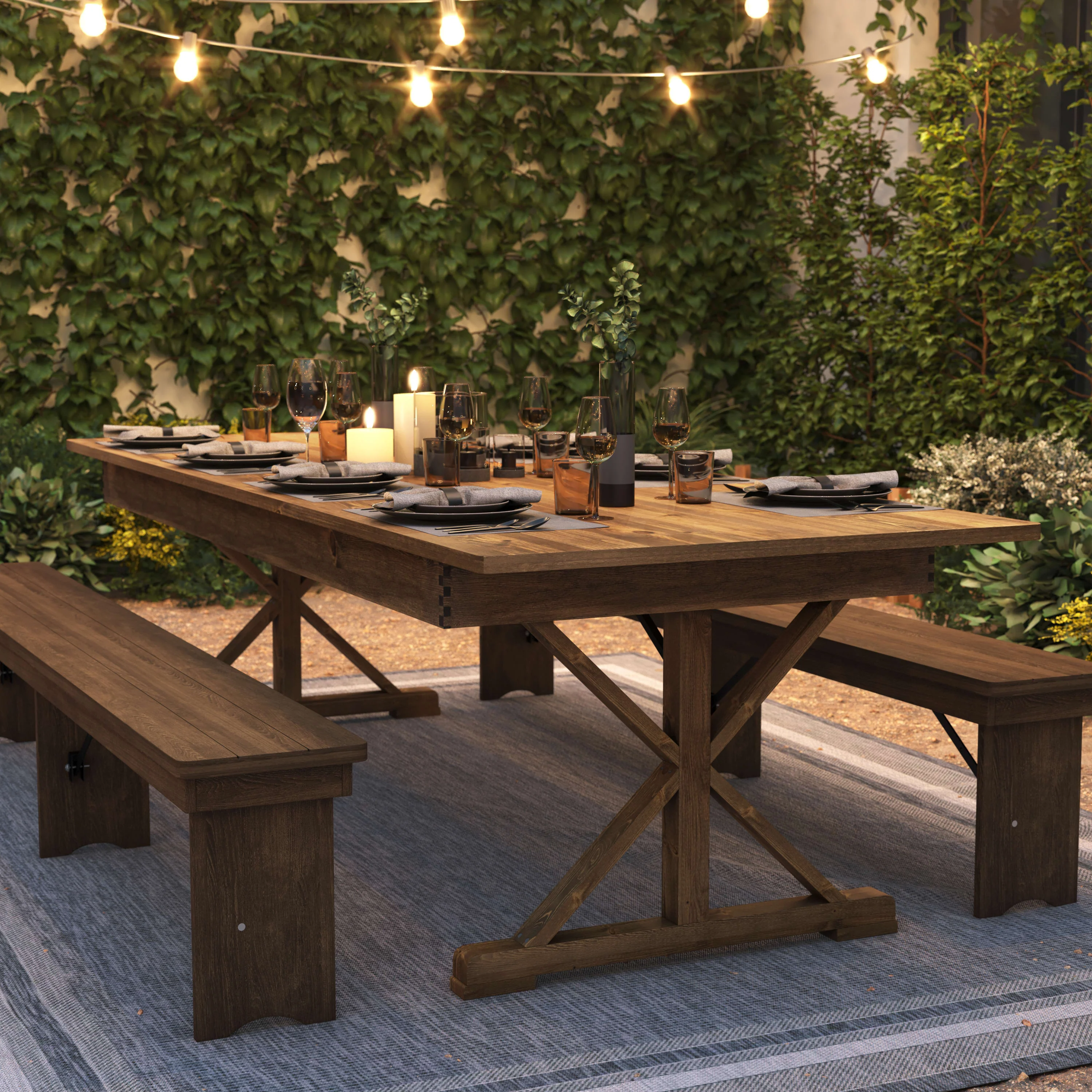 HERCULES 9' x 40" Rectangular Solid Pine Folding Farm Table with X Legs - Image 21