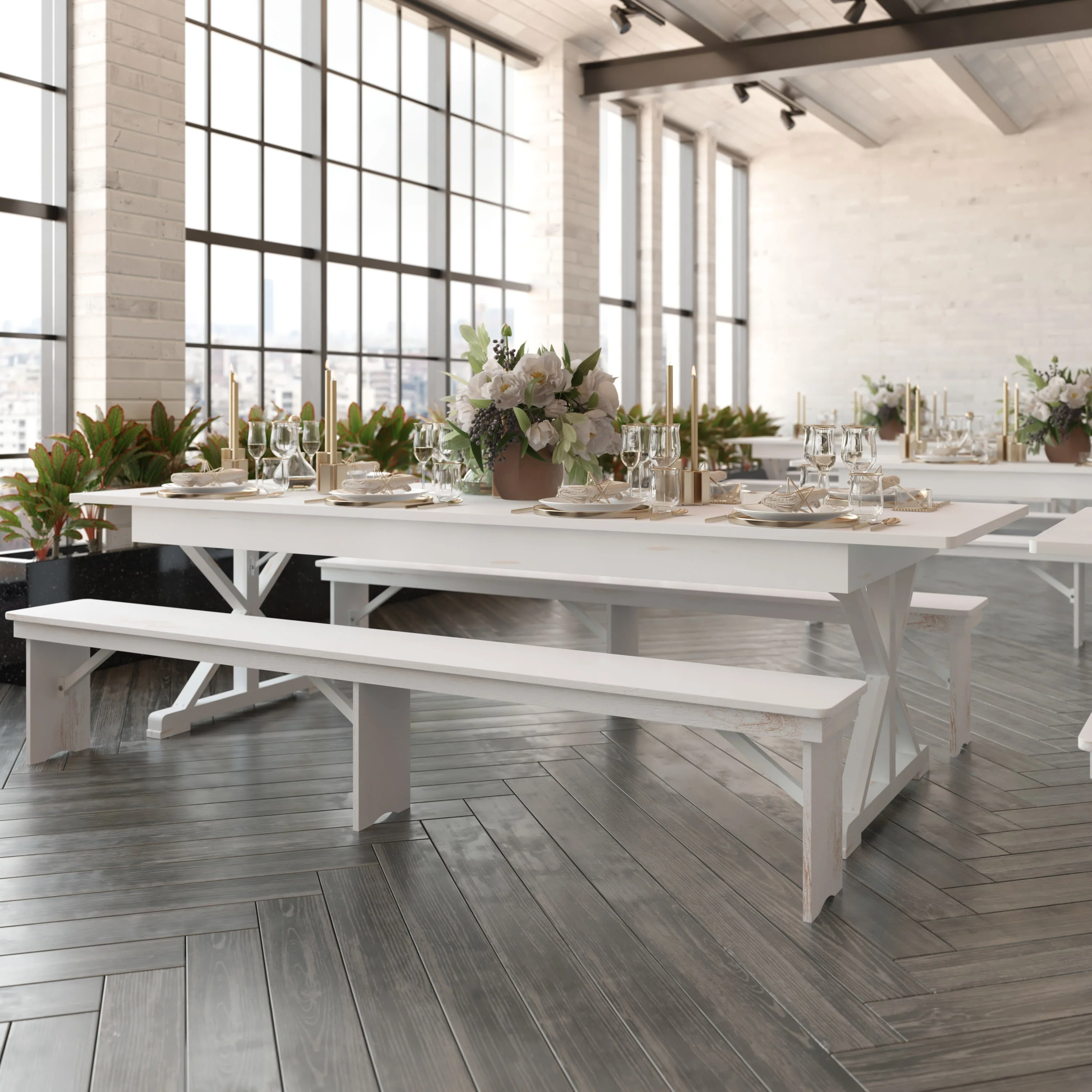HERCULES 9' x 40" Rectangular Solid Pine Folding Farm Table with X Legs - Image 6