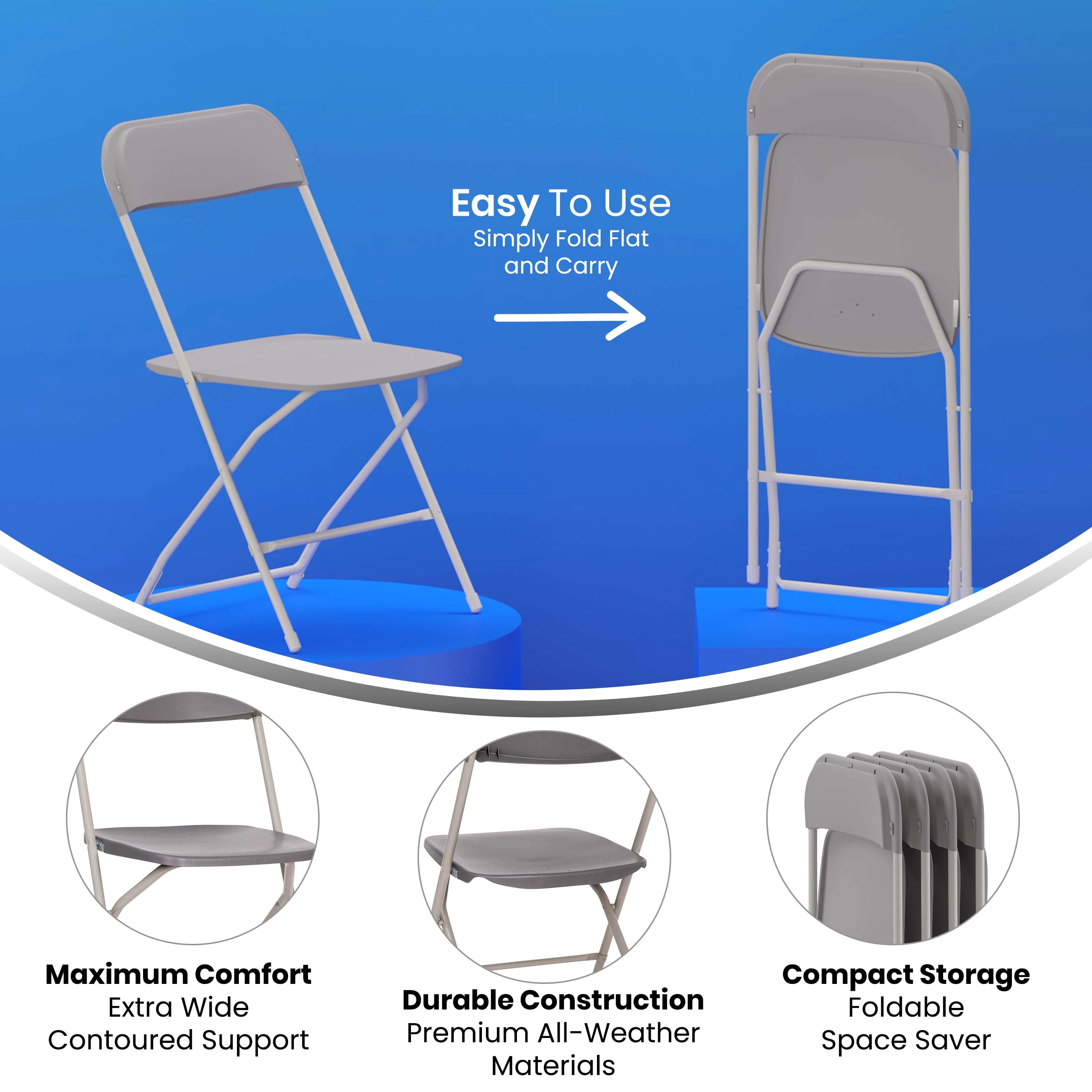 Hercules Big and Tall Commercial Folding Chair - Extra Wide 650LB. Capacity - Durable Plastic - 4-Pack - Image 7