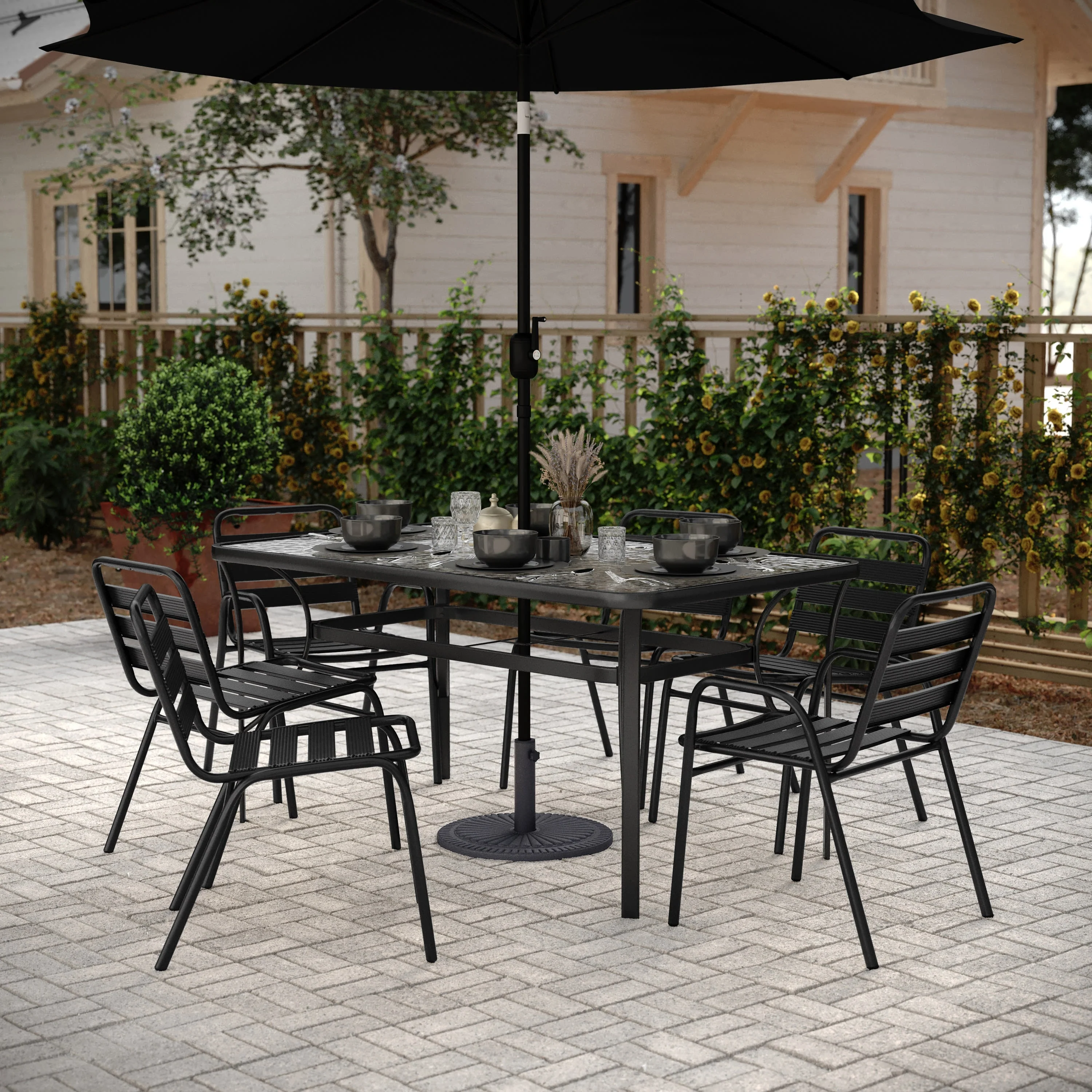 Kona Universal Cement Patio Umbrella Base with Sunburst Patterned Weatherproof Plastic Polymer Coating - Image 6