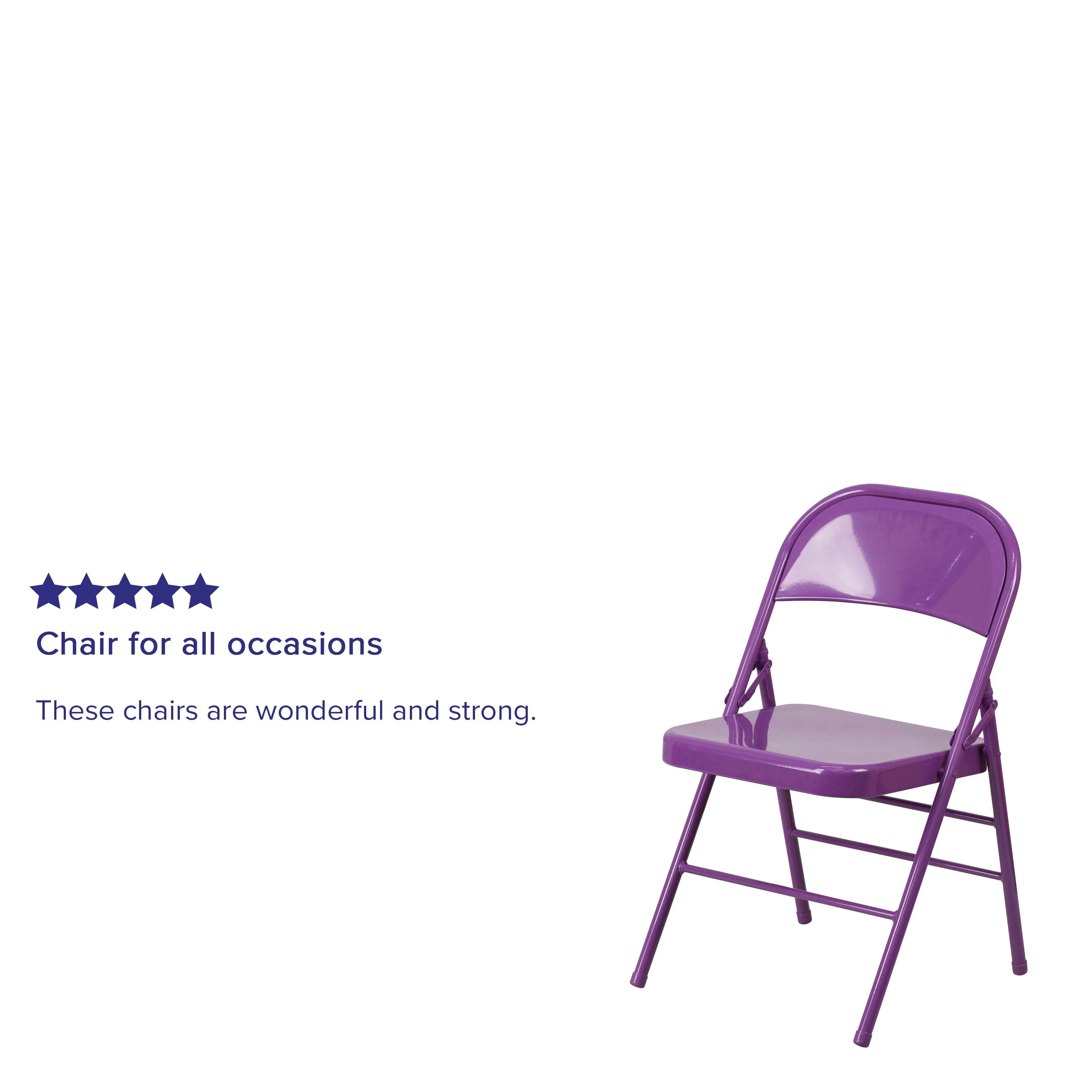 HERCULES COLORBURST Series Triple Braced & Double Hinged Metal Folding Chair - Image 4