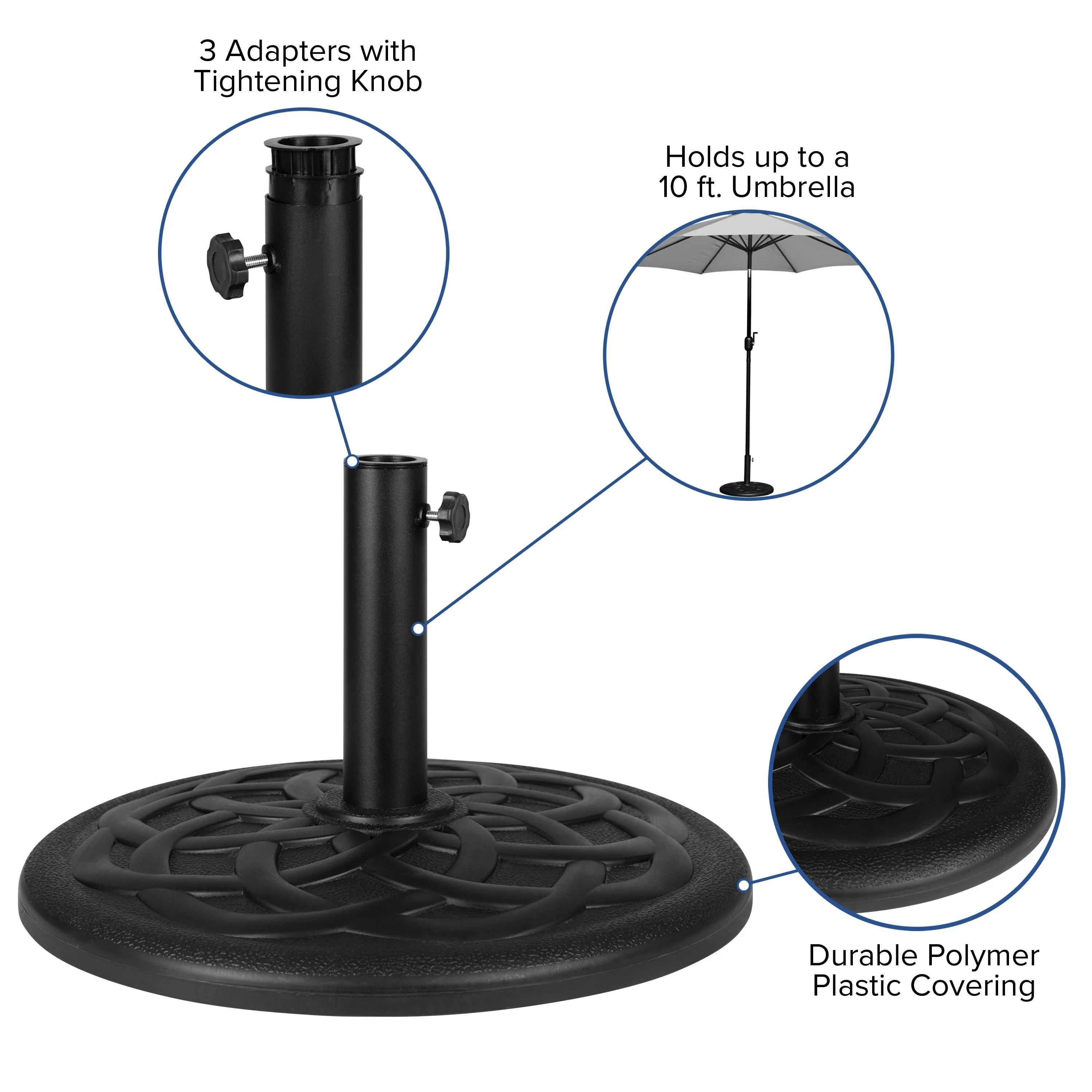 Kona Universal Cement Patio Umbrella Base with Weatherproof Plastic Polymer Coating - 19.25" Diameter - Image 5