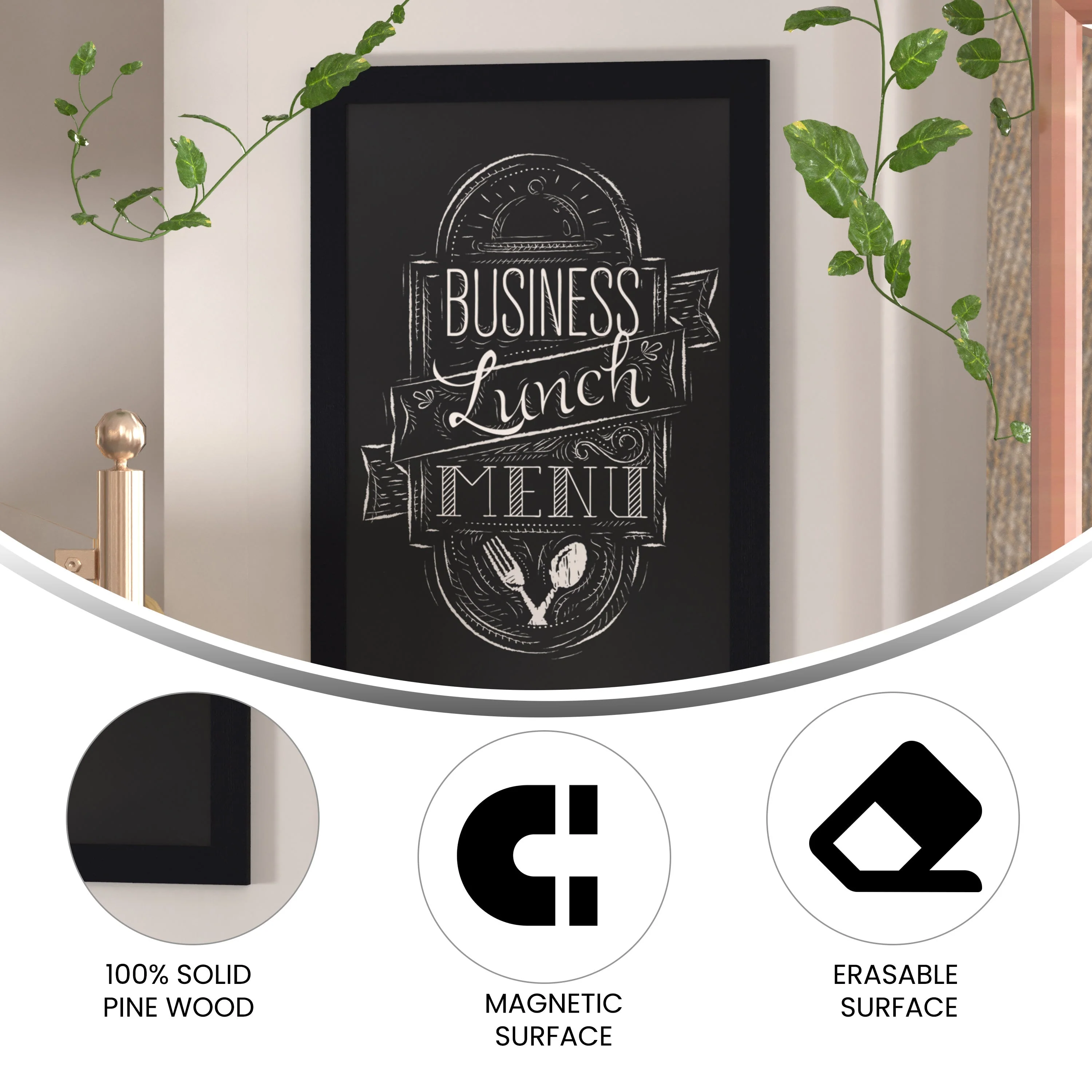 Canterbury Wall Mount Magnetic Chalkboard Sign with Eraser, Hanging Wall Chalkboard Memo Board for Home, School, or Business - Image 139
