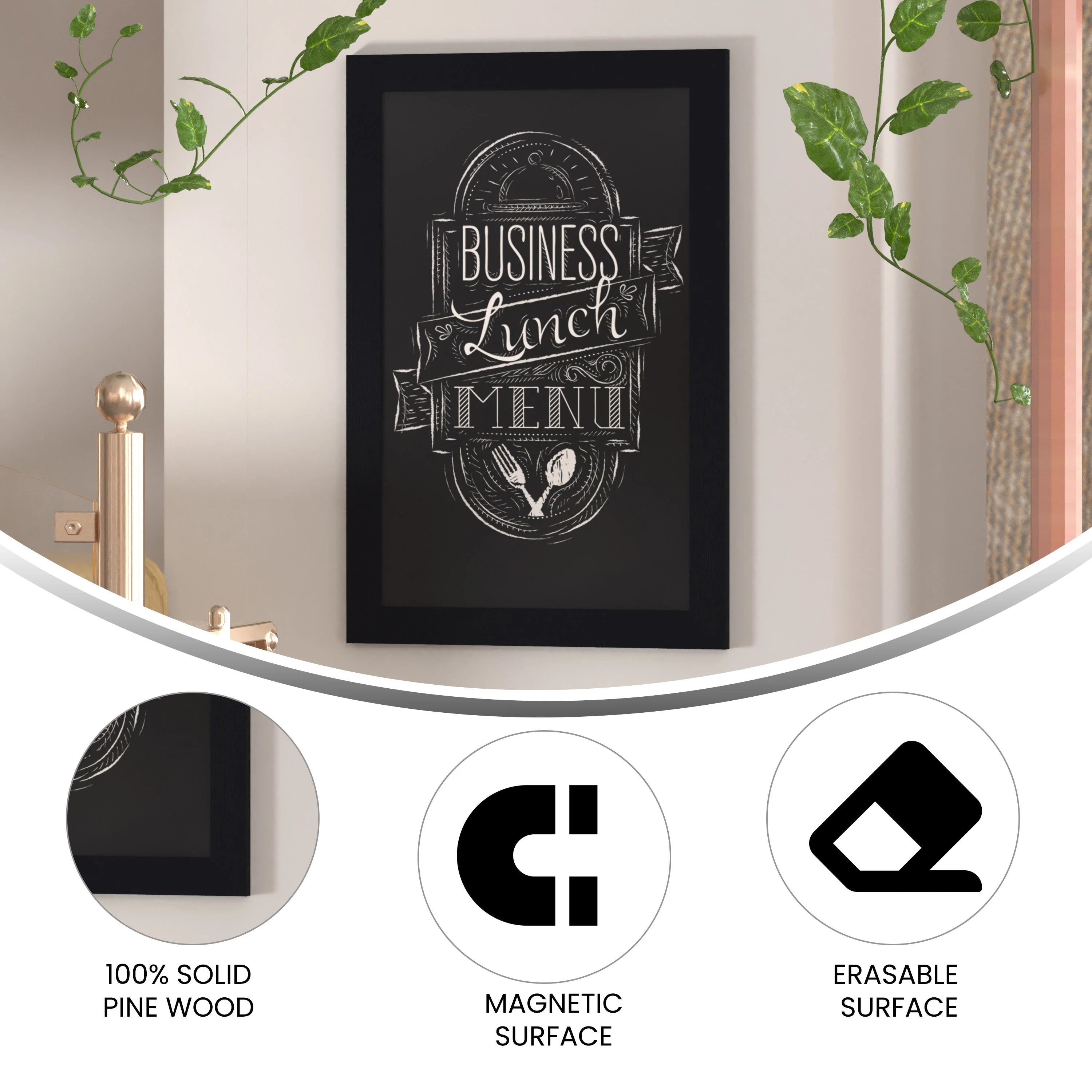 Canterbury Wall Mount Magnetic Chalkboard Sign with Eraser, Hanging Wall Chalkboard Memo Board for Home, School, or Business - Image 166