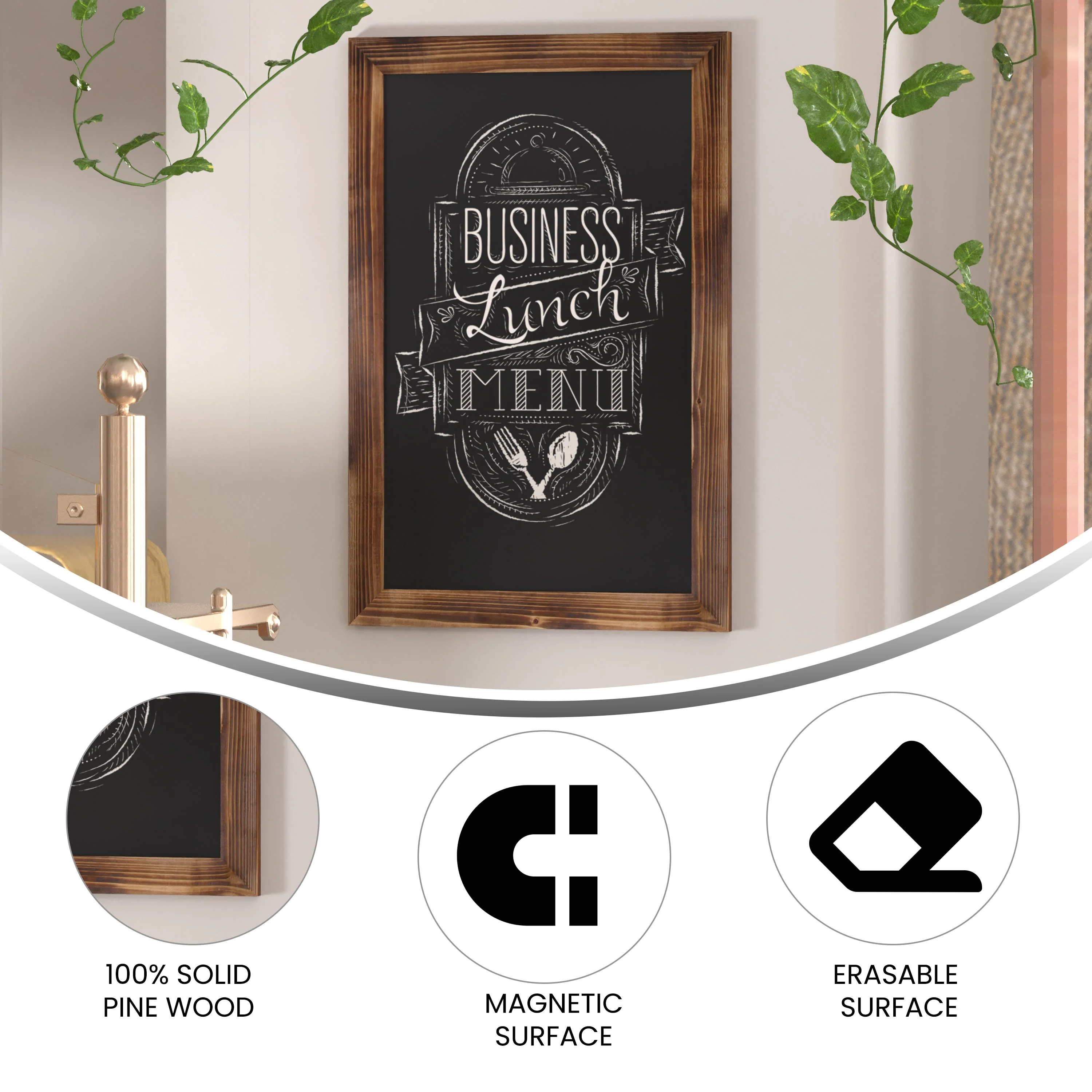 Canterbury Wall Mount Magnetic Chalkboard Sign with Eraser, Hanging Wall Chalkboard Memo Board for Home, School, or Business - Image 193