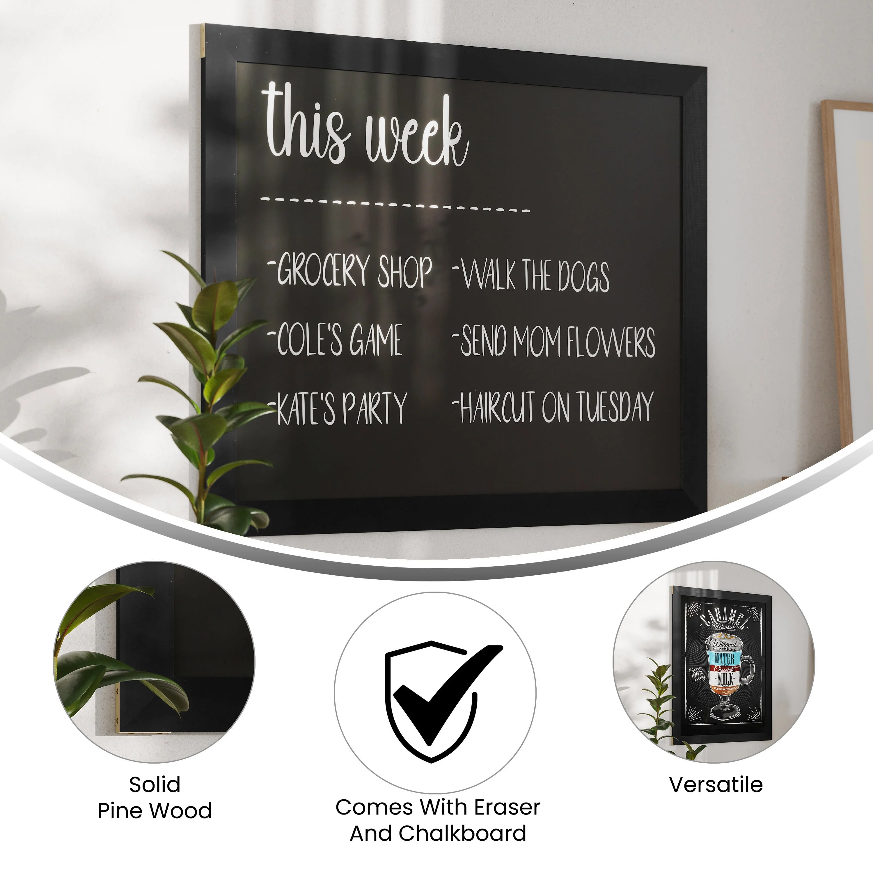 Canterbury Wall Mount Magnetic Chalkboard Sign with Eraser, Hanging Wall Chalkboard Memo Board for Home, School, or Business - Image 202