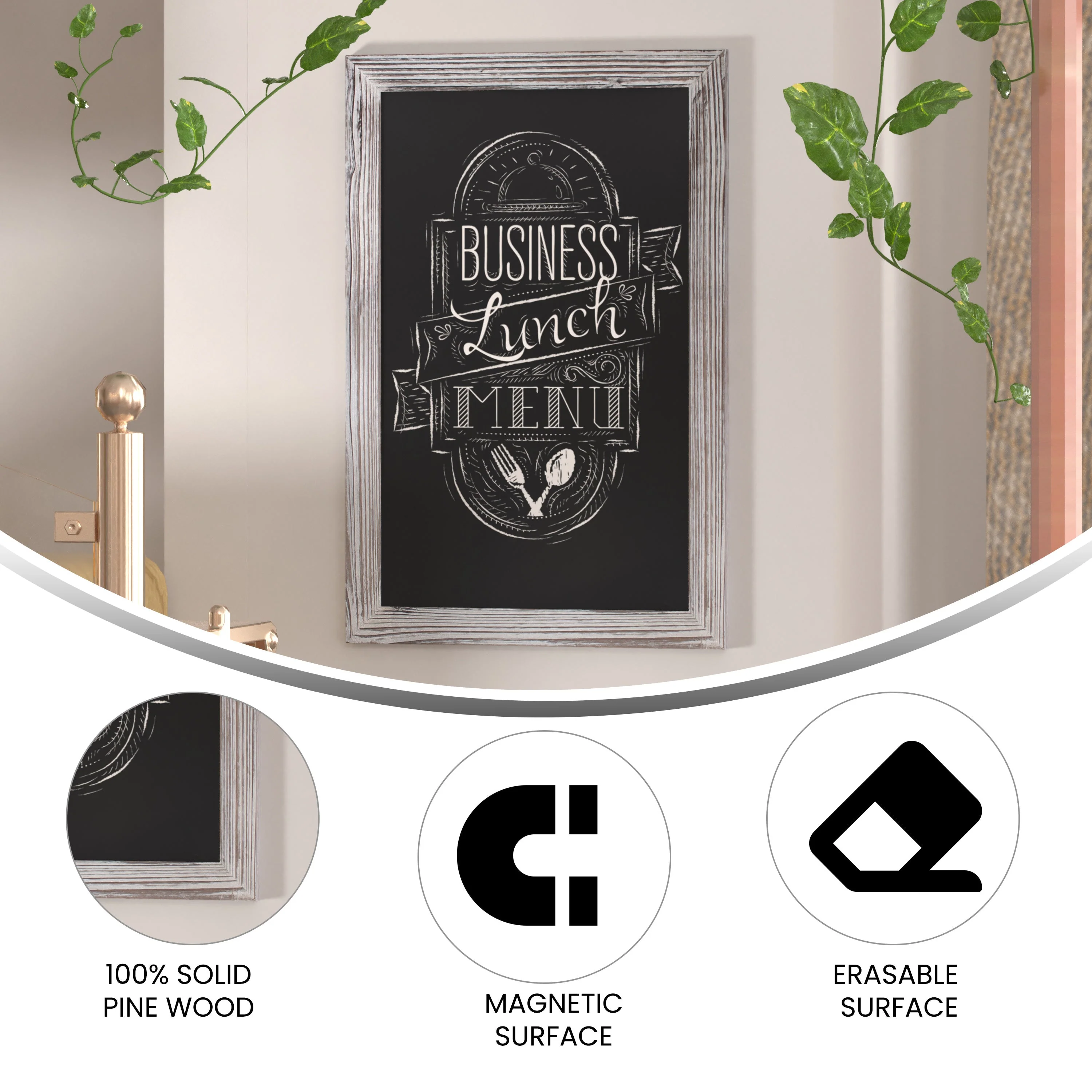Canterbury Wall Mount Magnetic Chalkboard Sign with Eraser, Hanging Wall Chalkboard Memo Board for Home, School, or Business - Image 4