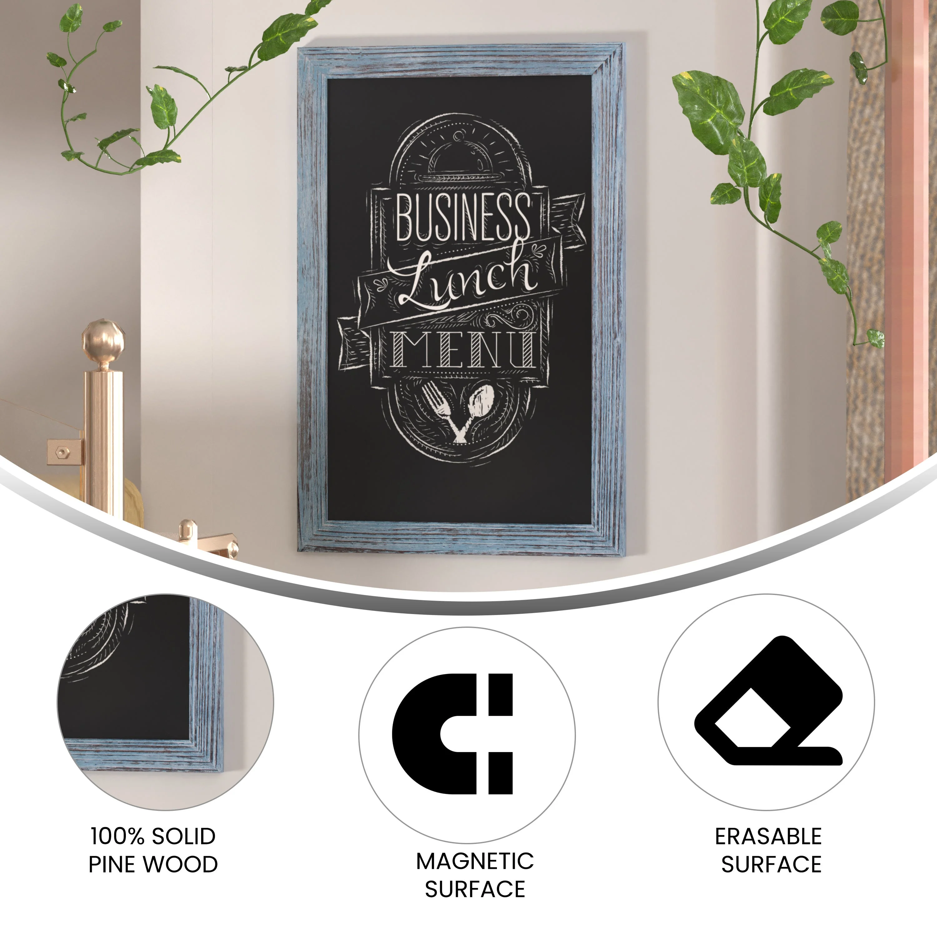 Canterbury Wall Mount Magnetic Chalkboard Sign with Eraser, Hanging Wall Chalkboard Memo Board for Home, School, or Business - Image 40