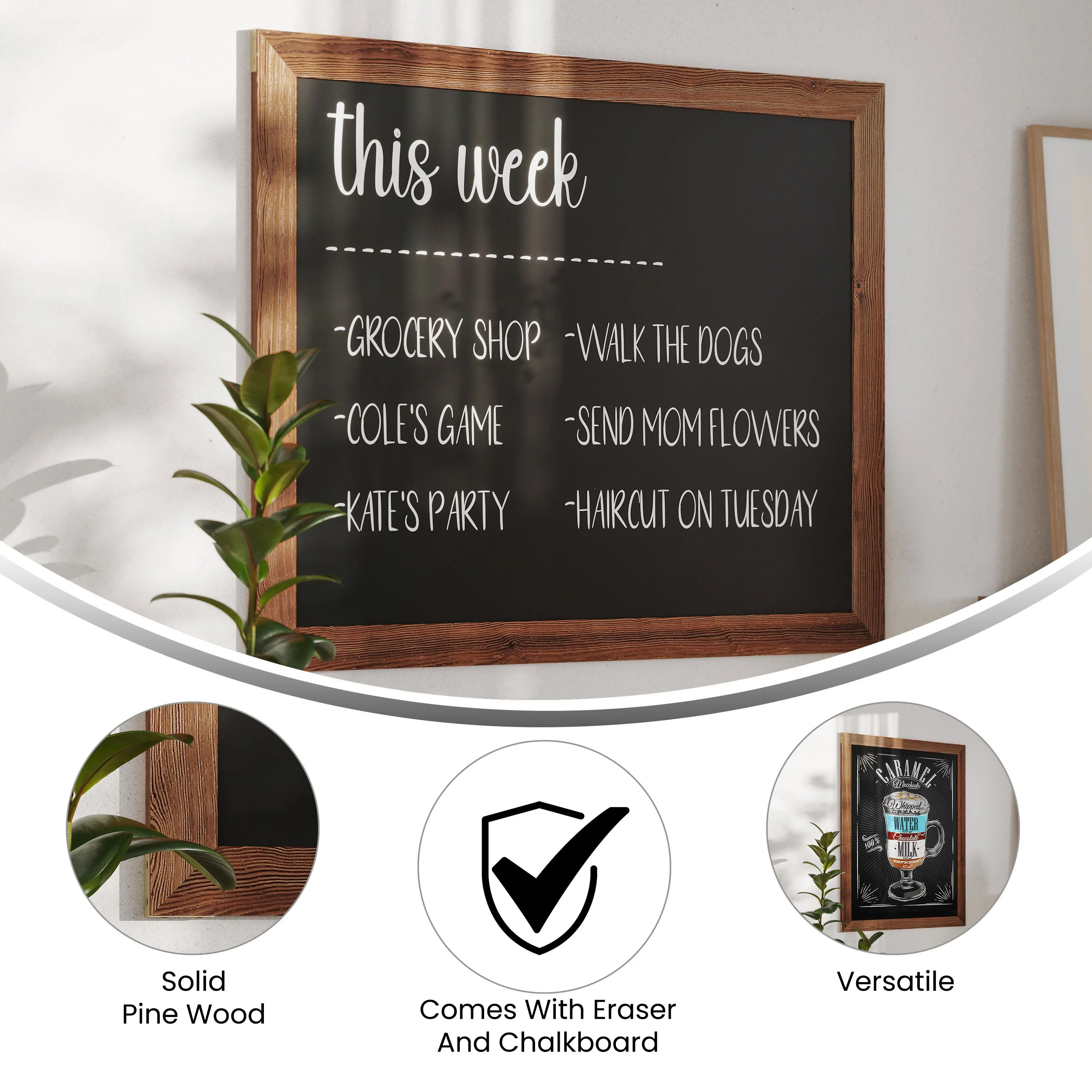 Canterbury Wall Mount Magnetic Chalkboard Sign with Eraser, Hanging Wall Chalkboard Memo Board for Home, School, or Business - Image 85