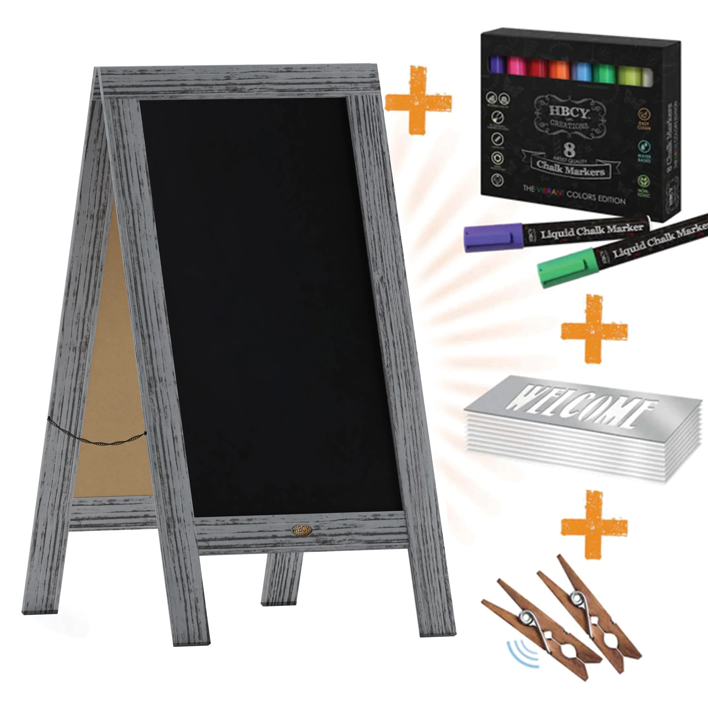 Canterbury Wooden Indoor/Outdoor A-Frame Magnetic Chalkboard Sign Set with 8 Chalk Markers, 10 Stencils, Eraser, and 2 Magnets - Image 100