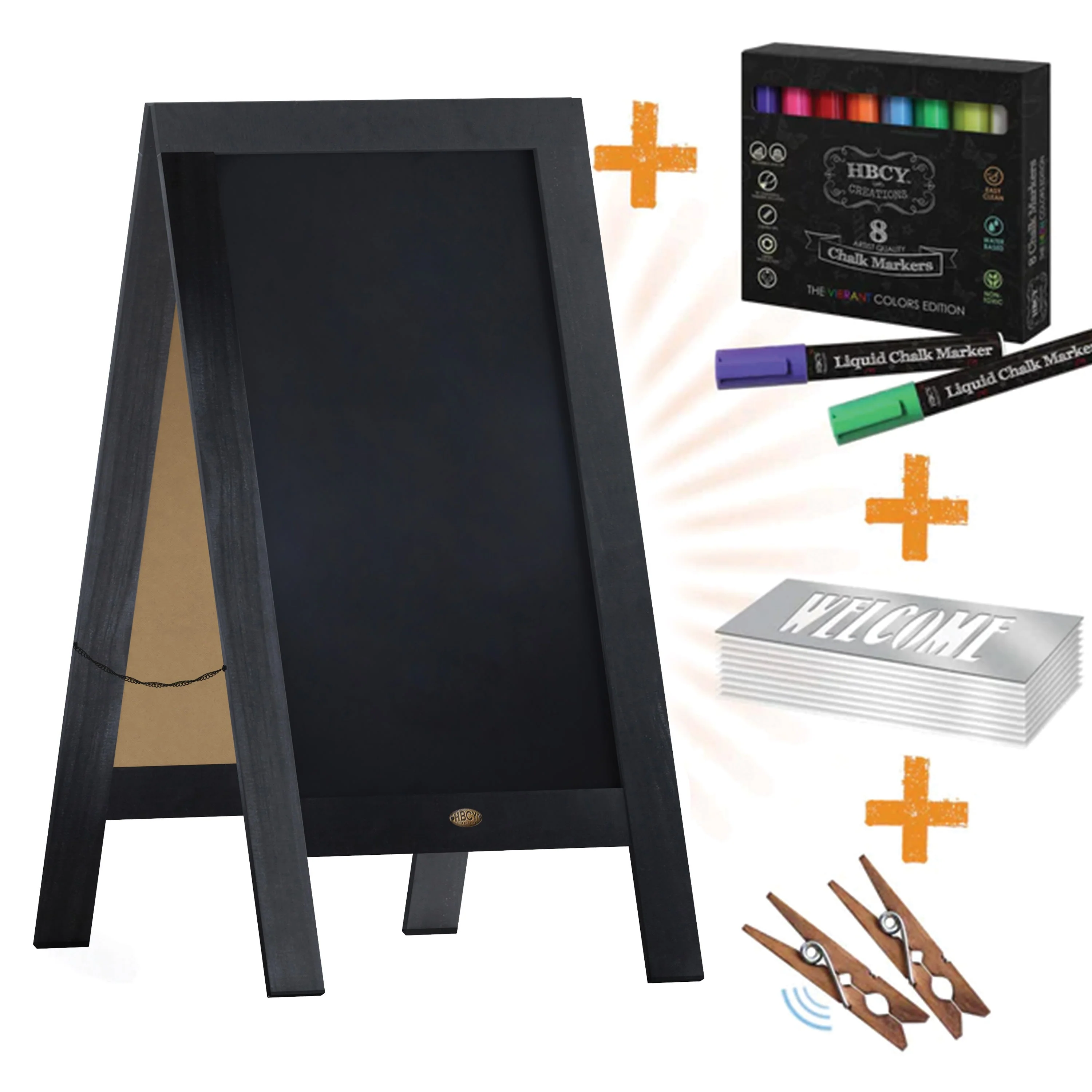 Canterbury Wooden Indoor/Outdoor A-Frame Magnetic Chalkboard Sign Set with 8 Chalk Markers, 10 Stencils, Eraser, and 2 Magnets - Image 31